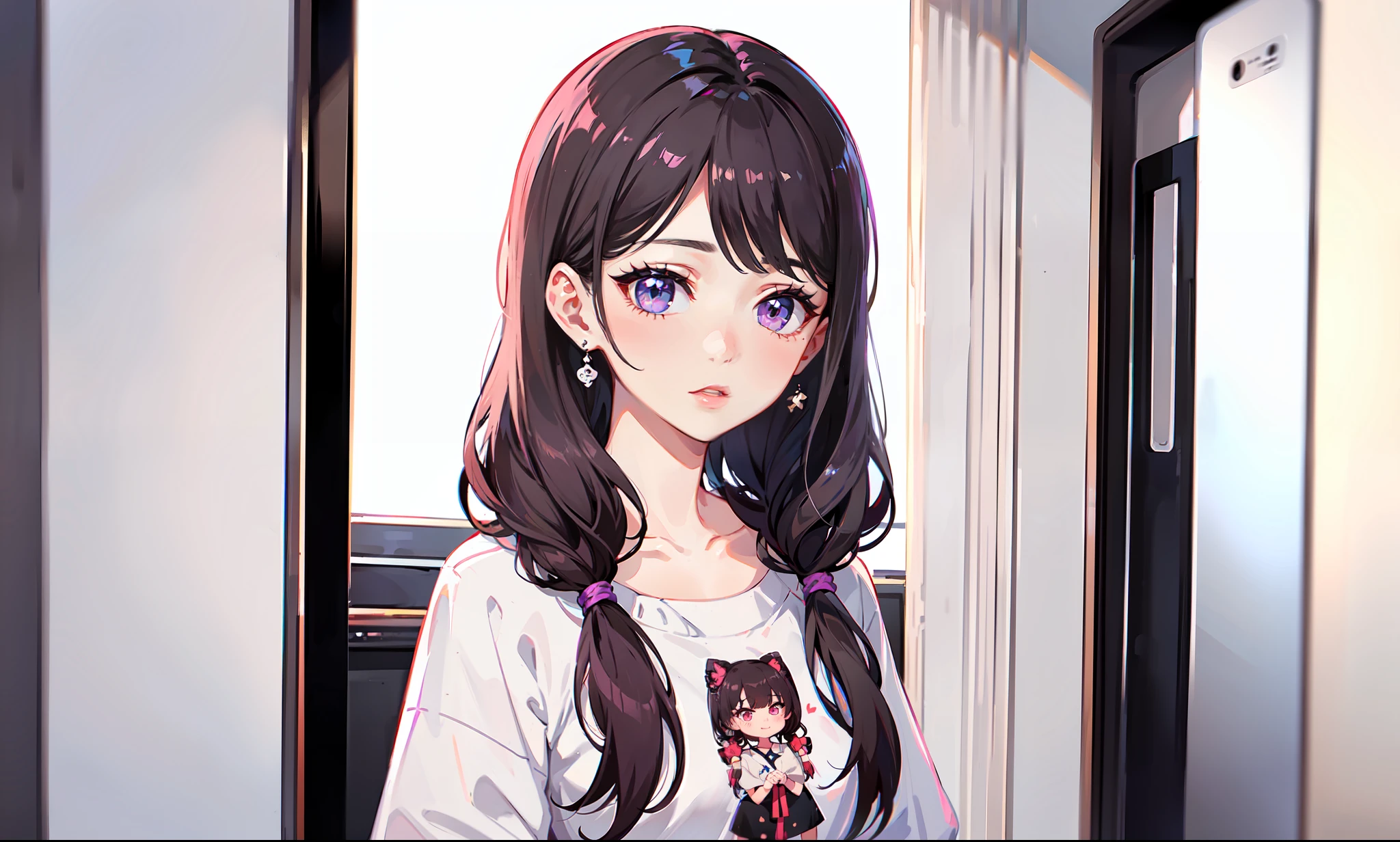 a close up of a woman with long hair standing in front of a refrigerator, blackpink jennie, jossi of blackpink, straight hairstyle, with long hair, portrait of jossi of blackpink, violet long hair, gongbi, sha xi, pigtails hairstyle, jaeyeon nam, taejune kim, the hime cut, roseanne park of blackpink