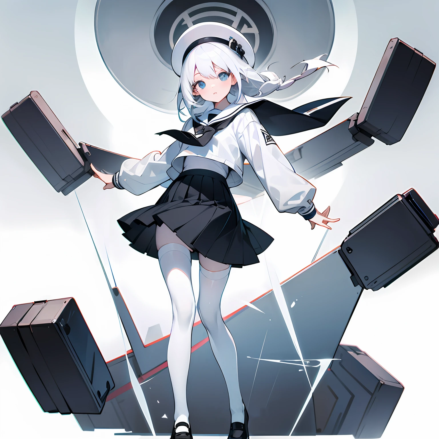 white color hair,White-colored skin,schoolgirls,Full body photo,adolable,white stockings --auto