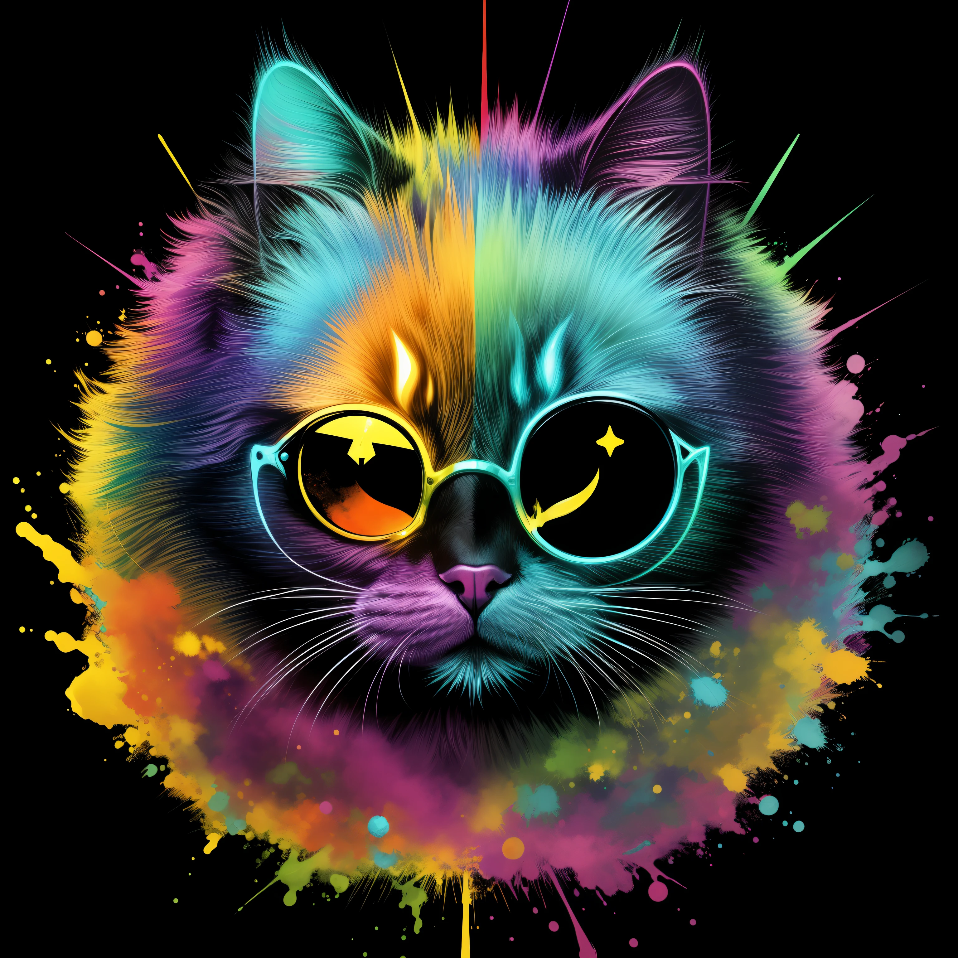 technicolor, vibrant, Chemical Cat, radioactive glow, Biohazard, abstract art by Petros Afshar, oversaturated