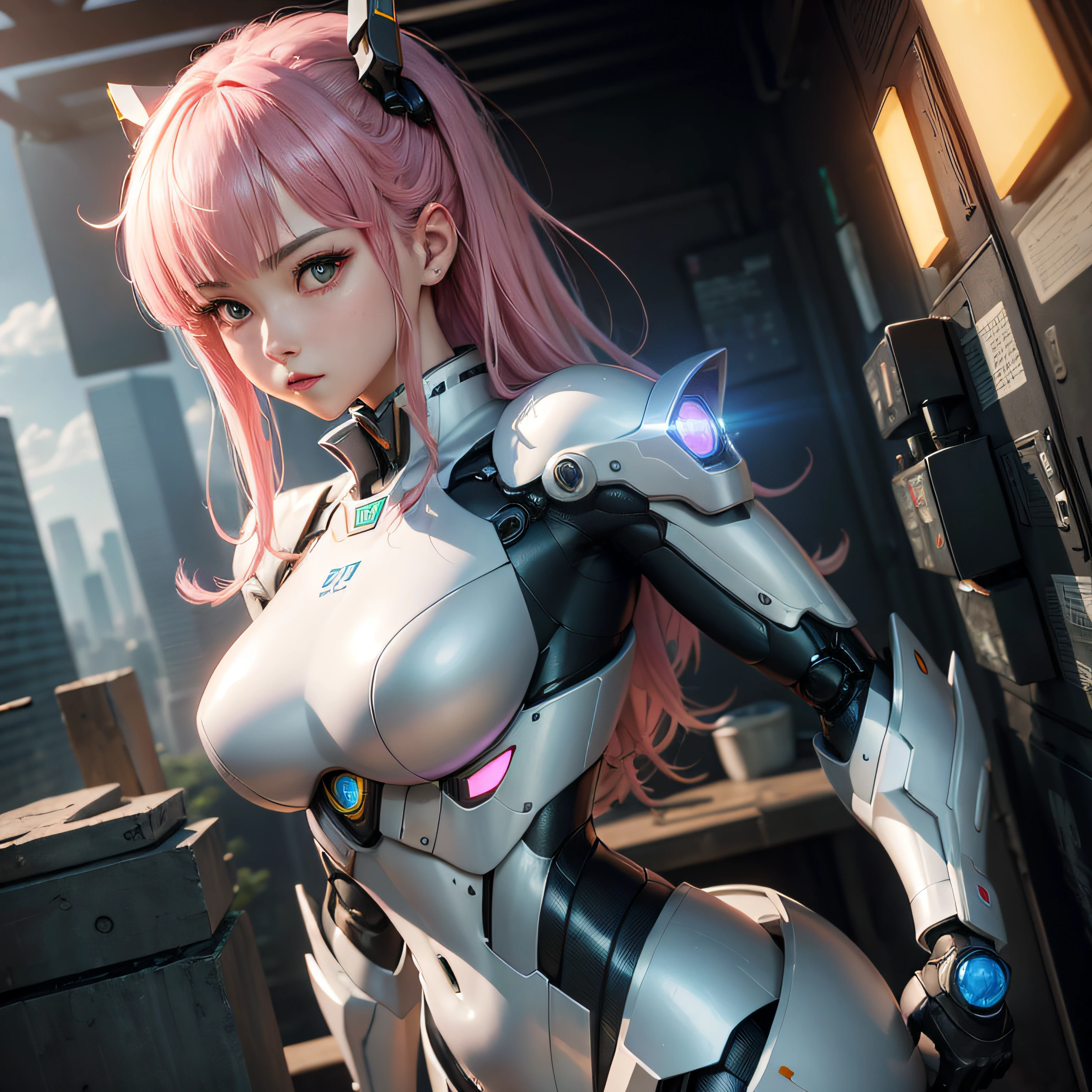 realisticlying、dragonball、Robotic arm、hyper HD、Ray traching、Very detailed illustration、complexdetails、Realistic metallic luster、Skinny mech、Super detailed details、hyper HD、realisticlying、Nano-mecha body、Ray traching、Detailed details、独奏、male people、individually、A pink-haired、muscline、photorealestic、realisticlying、Light、Ray traching、Detailed mech details 、full bodyesbian、hyper HD、Blue breath、Holding a mecha golden hoop rod、Ray traching、Hyper-realistic、Future high-rises、neonlight、Light、Raised sexy、musculature --auto