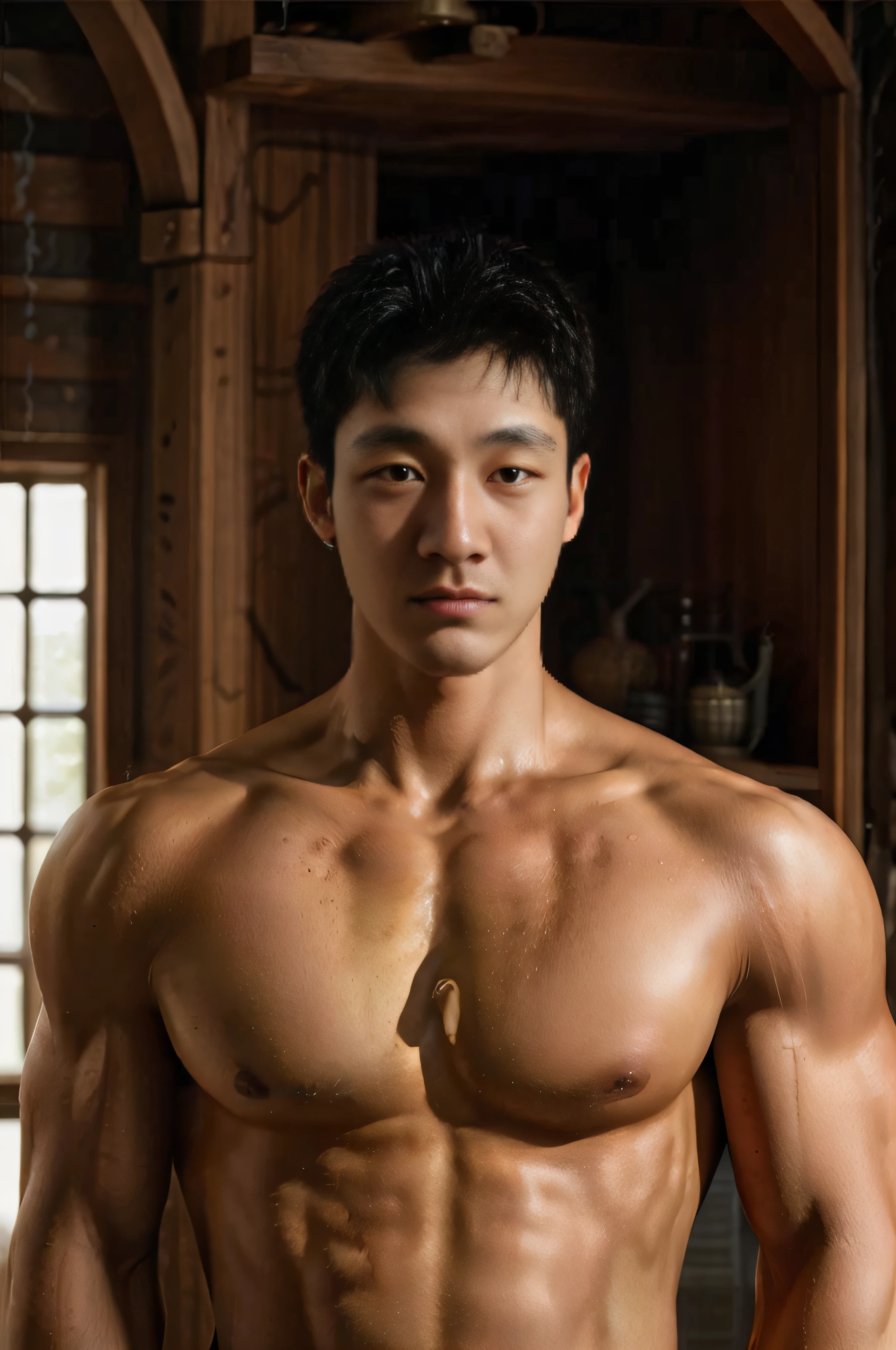 1man,A 25-year-old muscular man,Wear a long-sleeved white shirt and tie,(Eye details HD),Upper body,gentlesoftlighting,tmasterpiece,best qualtiy,8K UHD,digital SLR camera,filmgrain,Midjourney and greg rutkowski's Fujifilm XT3 realistic painting art