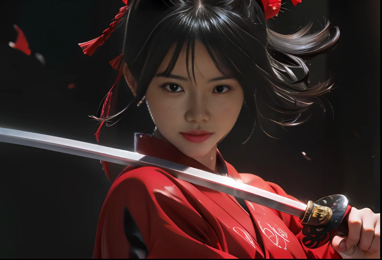 Anime girl with sword and red dress, Ross Tran 8 K, she is holding a katana sword, alena aenami and artgerm, Guviz-style artwork, style of anime4 K, Artgerm and Atey Ghailan, Beautiful digital artwork, Badass anime 8 K, author：ross tran