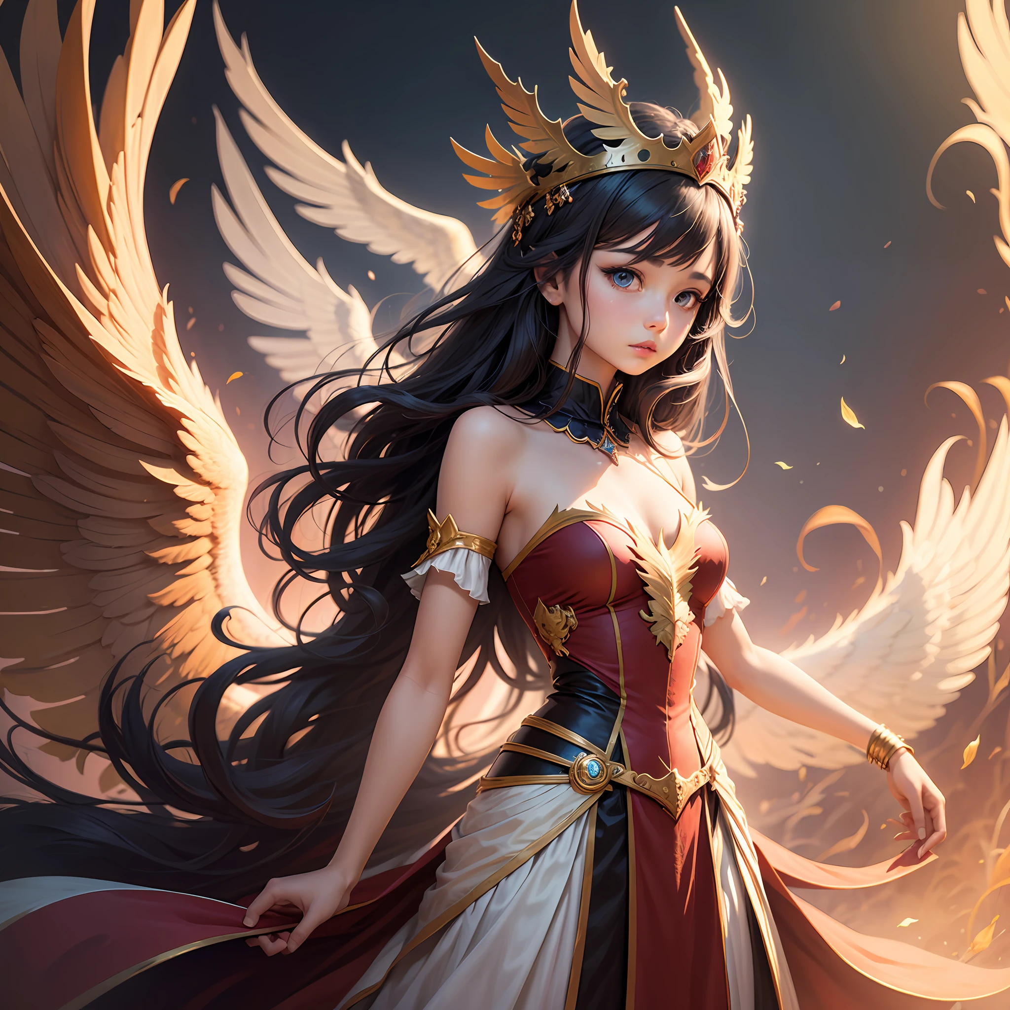 A girl in a phoenix crown,Full-color illustration --auto