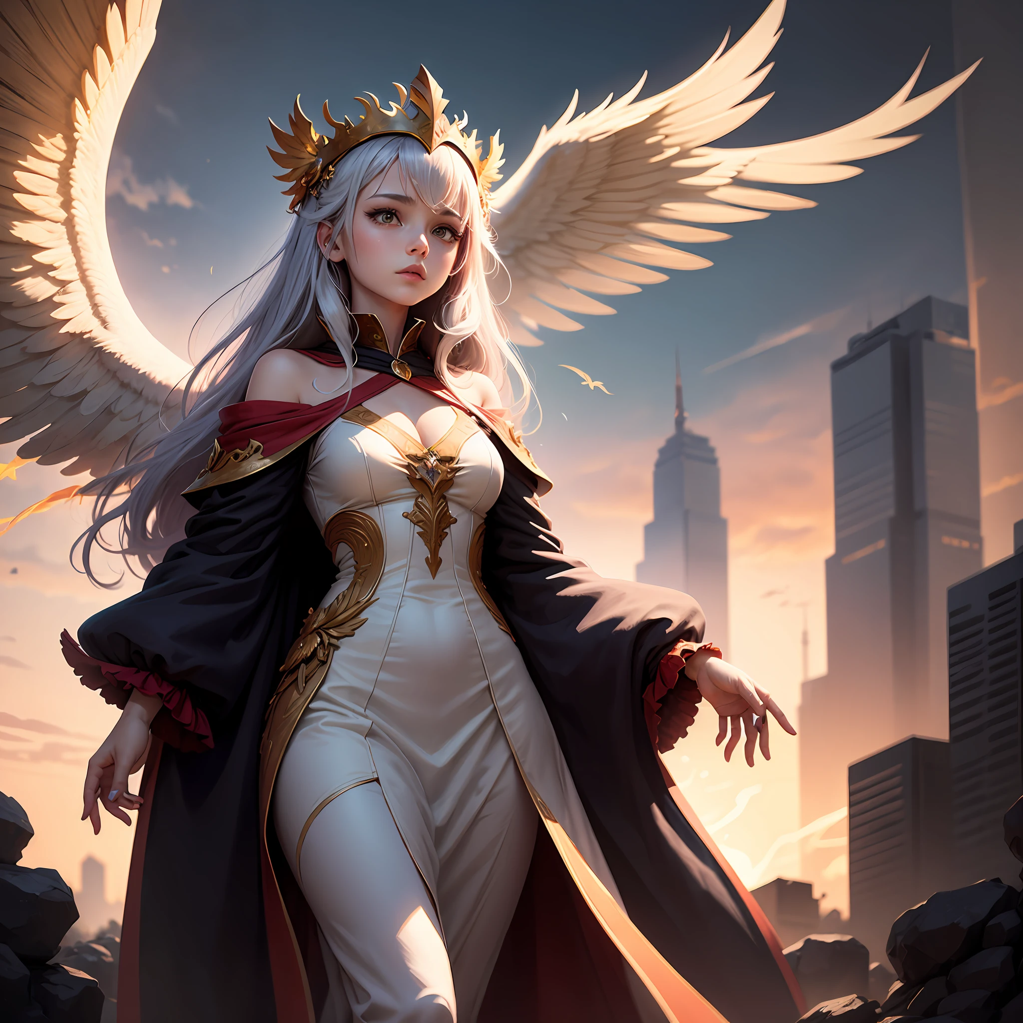 A girl in a phoenix crown，Full-color illustration --auto