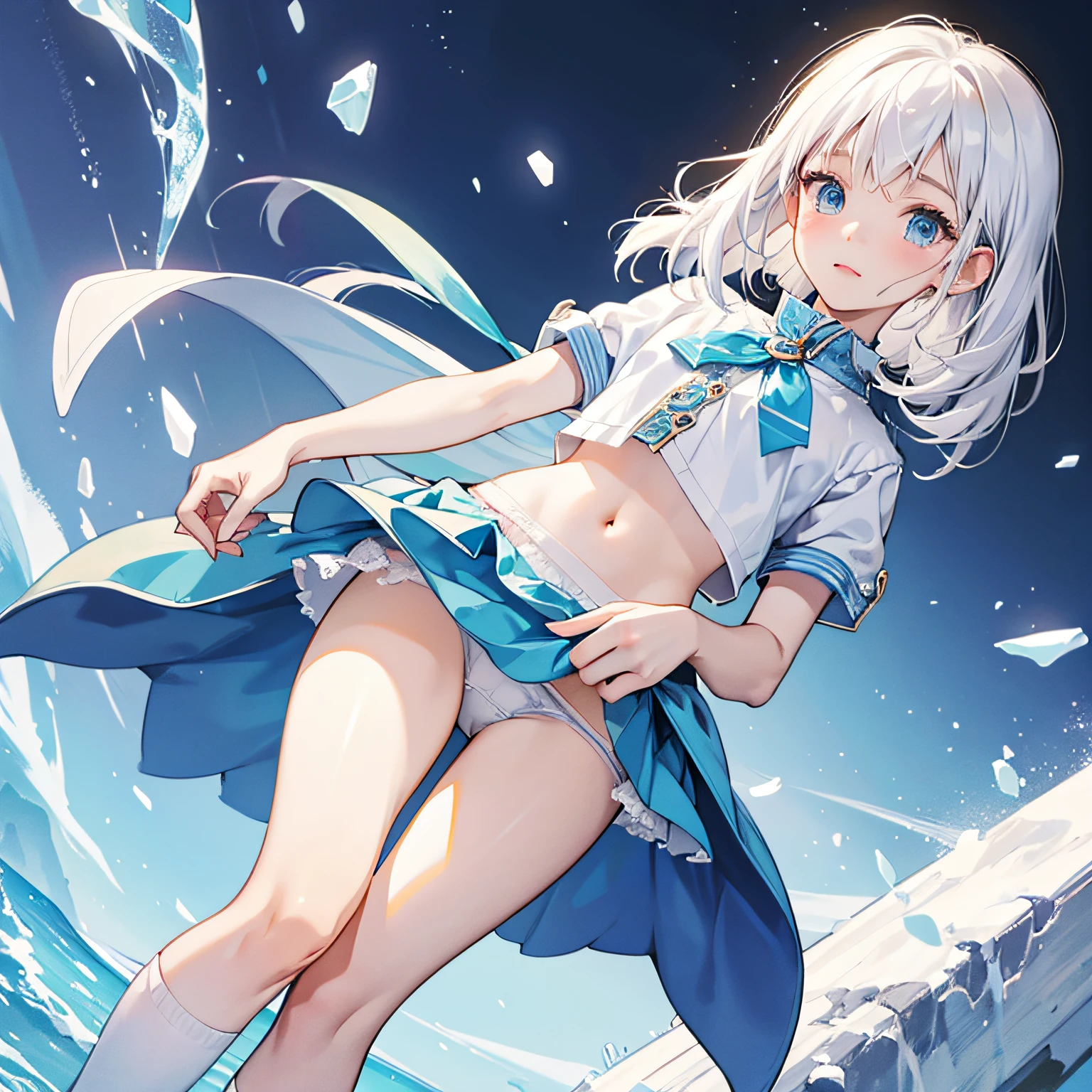 Frozen eel two-dimensional little white panties underwear look shy, white hair short skirt, legs are spread apart --auto