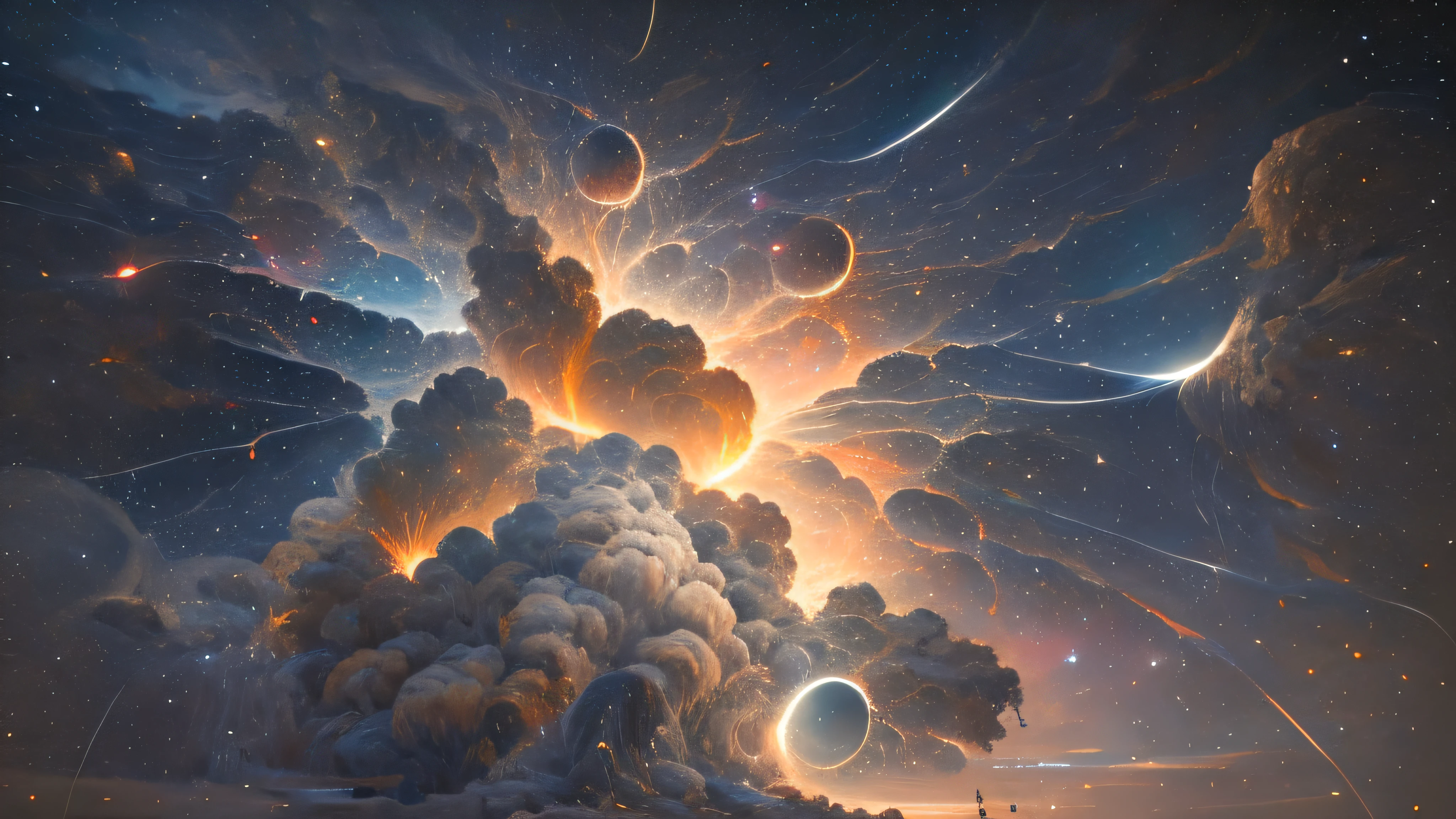 (zoomed out:1.1), (meteor shower:1.2), (comet:1.1), low angle, aroura borealis, shooting star, cloud, colorful, starry, stars, night, flower field, flower blossom, night sky, beautiful flowers, night theme, Surrealism, high detail, from below, from below, Hyperrealism, Impressionism, best quality, masterpiece, UHD, retina, award winning, 4K, anatomically correct, super detail