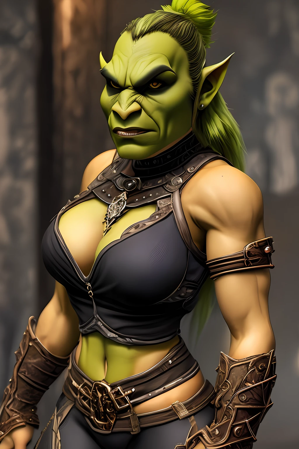 sexy orc woman, highly detailed, tight clothing