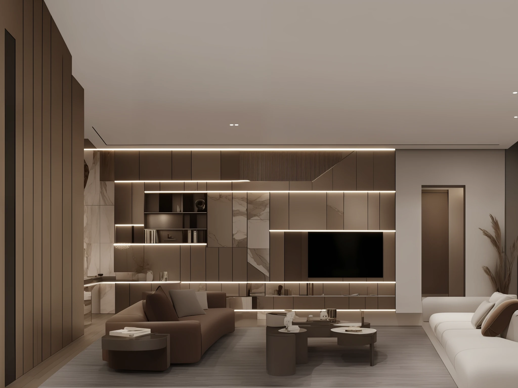 ((Best quality, 8k, Masterpiece: 1.3)), Modern luxury interior, living room, dark tone