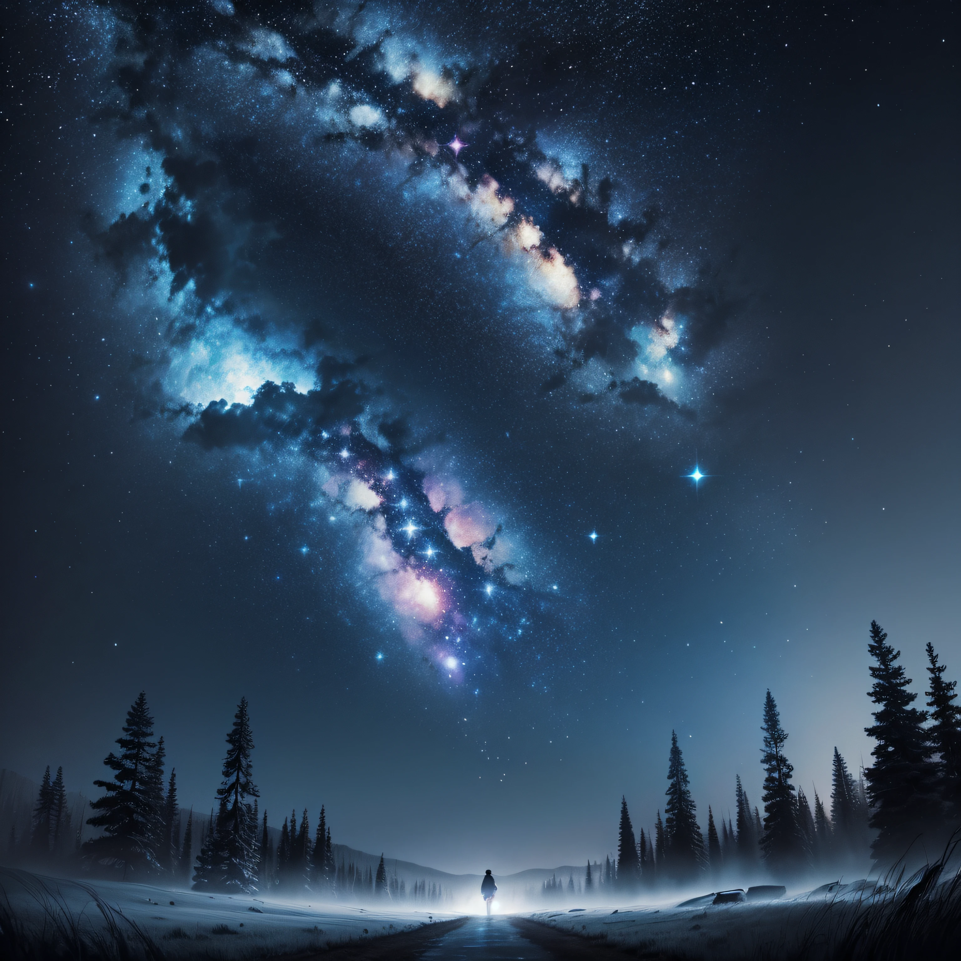 Deep starry sky,mistic,Unknown,movie atmosphere,Negative dark mode,fanciful,dream magical, painting of a --auto