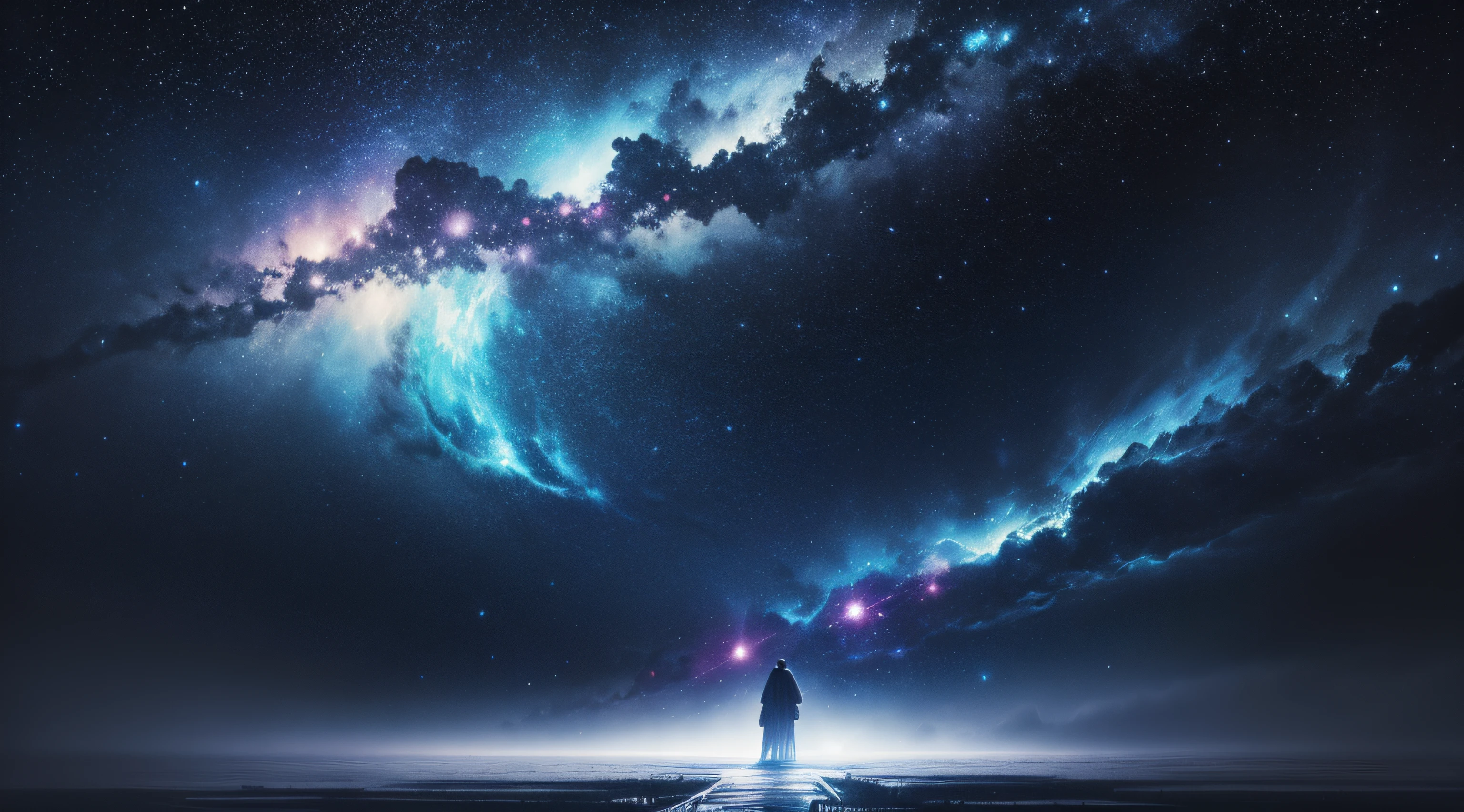 Deep starry sky，mistic，Unknown，movie atmosphere，Negative dark mode，fanciful，dream magical， painting of a --auto