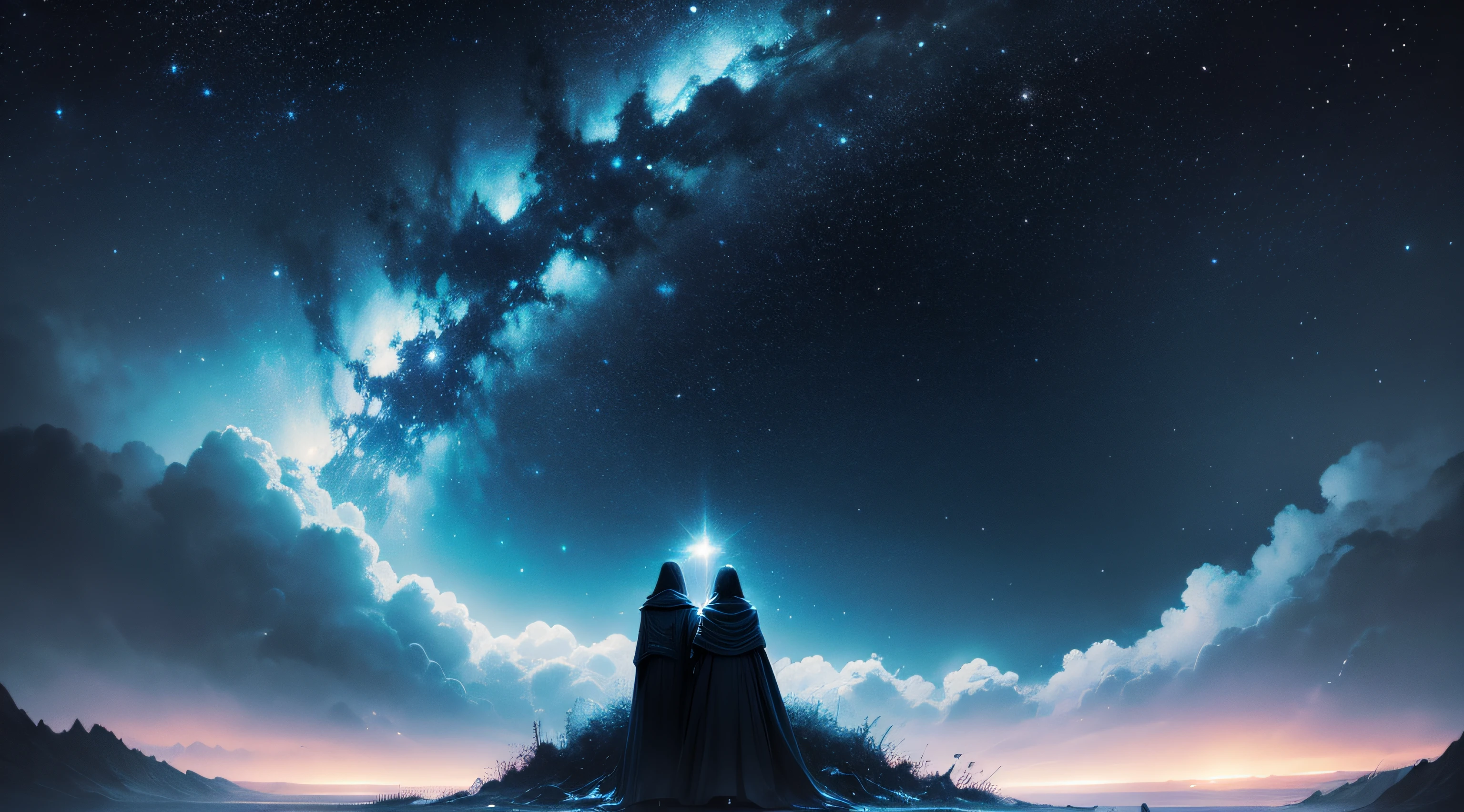 Deep starry sky，mistic，Unknown，movie atmosphere，Negative dark mode，fanciful，dream magical， painting of a --auto