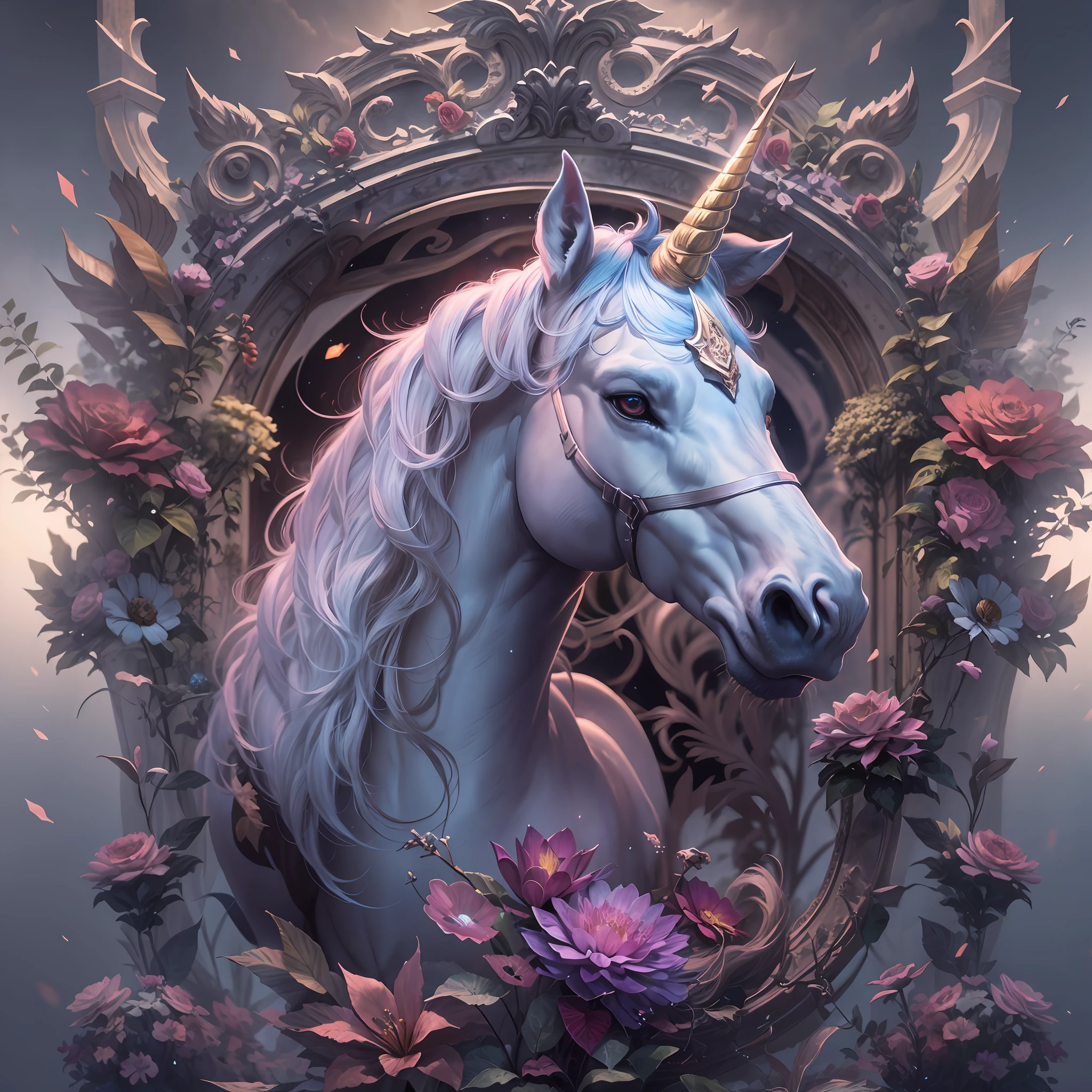 A unicorn,DreamlikeArt, Highly detailed airbrush art (((hyper realisitc)), Complicated details, Volumetriclighting, (tmasterpiece: 1.2), (best qualtiy), 4K, ultra - detailed, (dynamic compositions: 1.4), Highly detailed color detail, (Irridescent color: 1.2), (Bright lighting, Atmospheric lighting), dream magical, magical, dynamic compositions, Ray traching, mirror lighting, shallowdepthoffield, insanely details, Hyper-detailing, Mixed exposure, hdr