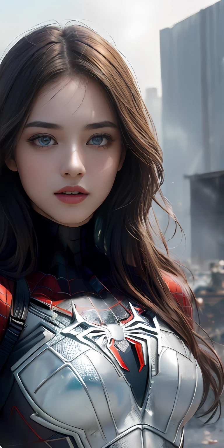 (1girl:1.3), solo, (((extremely detailed face))),(((extremely detailed eyes and face))),beautiful detailed eyes,body-parts__, official art, unified 8k wallpaper, super detailed, beautiful and aesthetic, beautiful, masterpiece, best quality, raw, masterpiece, super fine photo, best quality, super high resolution, photorealistic realism, sunlight, full body portrait, amazing beauty,, dynamic pose, delicate face, vibrant eyes, (from the front), she is wearing a Spider-man suit, red and black color scheme, spider, very detailed abandoned warehouse background, Detailed face, detailed complex busy background, messy, gorgeous, milky white, highly detailed skin, realistic skin details, visible pores, sharp focus, volumetric fog, 8k uhd, DSLR, high quality, film grain, fair skin, photo realism, lomography, huge metropolis in future dystopia, seen from below, translucent