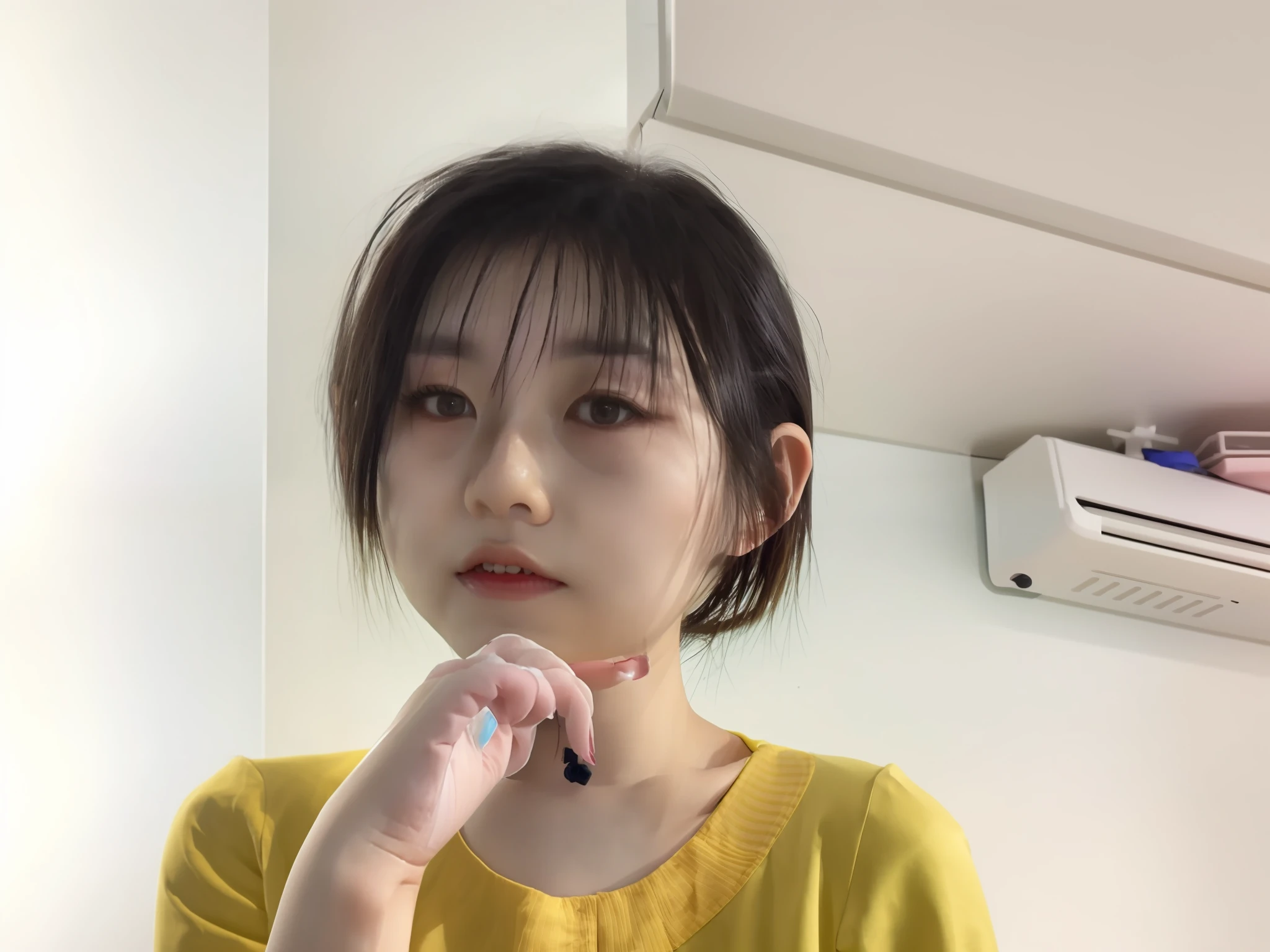 there is a young girl that is posing for a picture, chiho, xintong chen, harumi, jaeyeon nam, captured with sony a3 camera, young asian girl, wenfei ye, with short hair, kid, shiori teshirogi, aoshima chiho, small chin, jinyiwei, with cute - fine - face