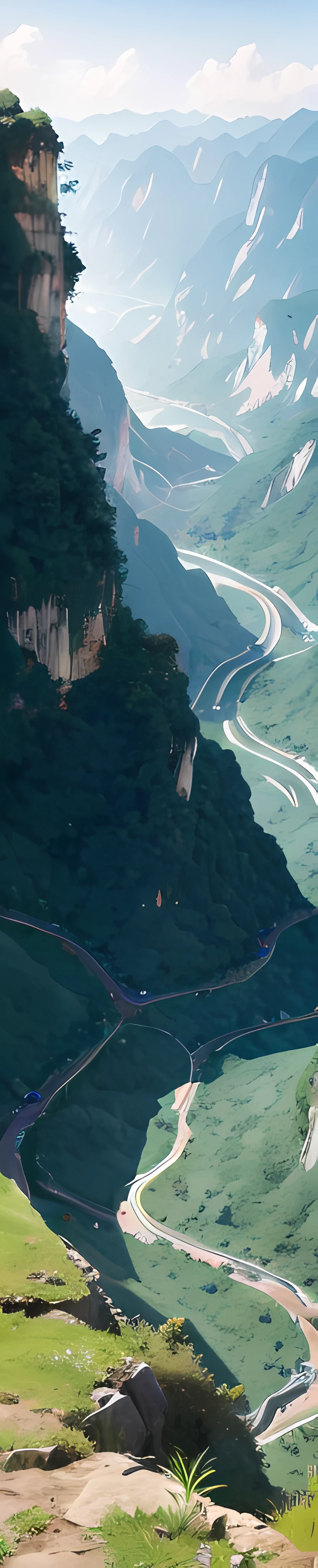 ultra - detailed,moutains,baiyun,canyons,Green Mountains and Green Water,Lawn trail,Villages in the distance,optic,sun light,Delicate,16K
