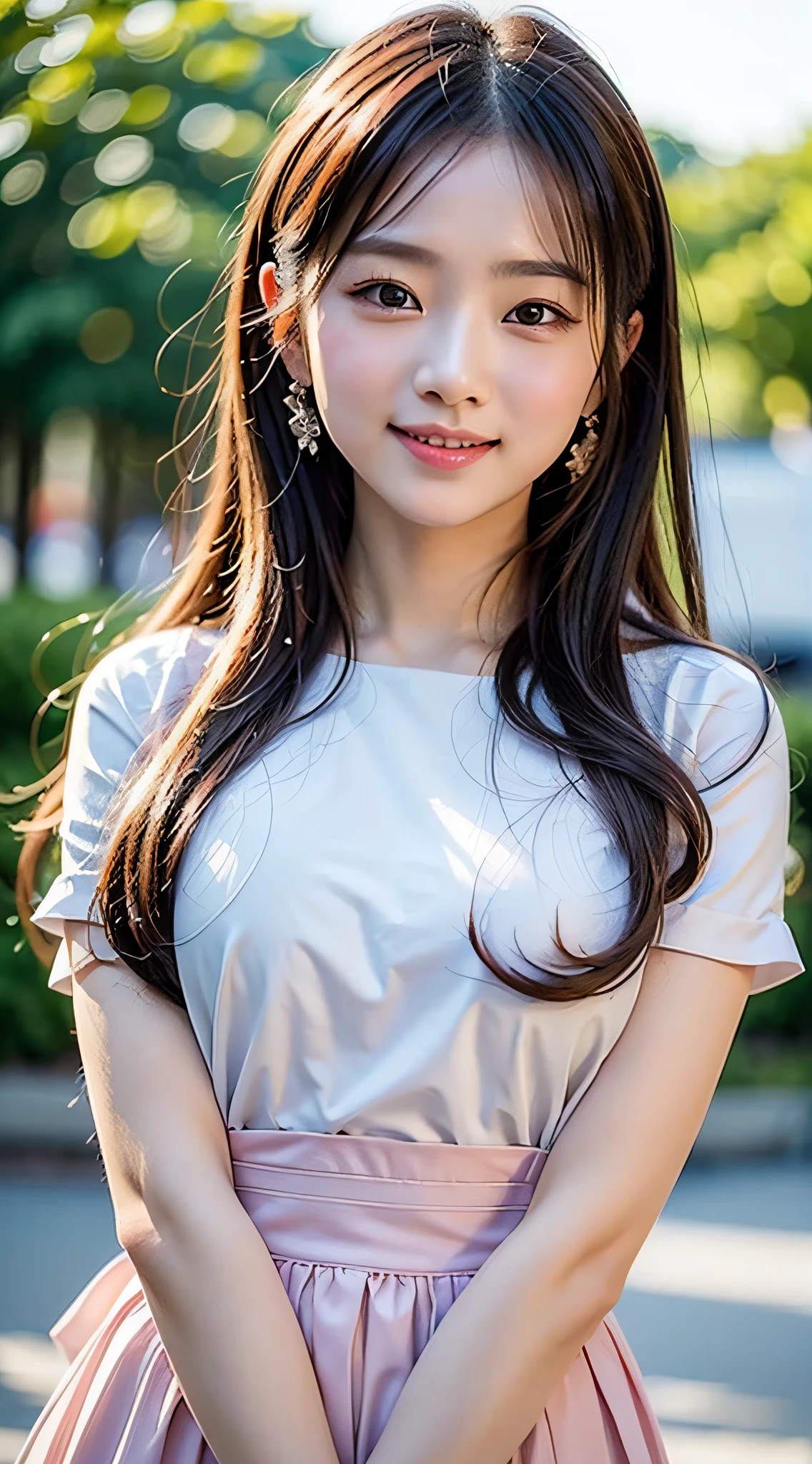(​masterpiece、top-quality、a beauty girl、kawaii faces:1.5)、(The upper part of the body、bangss、A smile:1.2)、Small waist、(Simple background:1.4)、(Skysky、A clear day:1.2)、Orange Summer Clothes、face lights、8K、Official art、Raw foto、Incredibly absurd、depth of fields、looking at the viewers、A hyper-realistic、hight resolution、a picture、film grains、chromatic abberation、foco nítido、Bokeh background、Dynamic lighting、highestdetailed、 ighly detailed、ultra-detailliert、detaile、extremely detailed eye and face