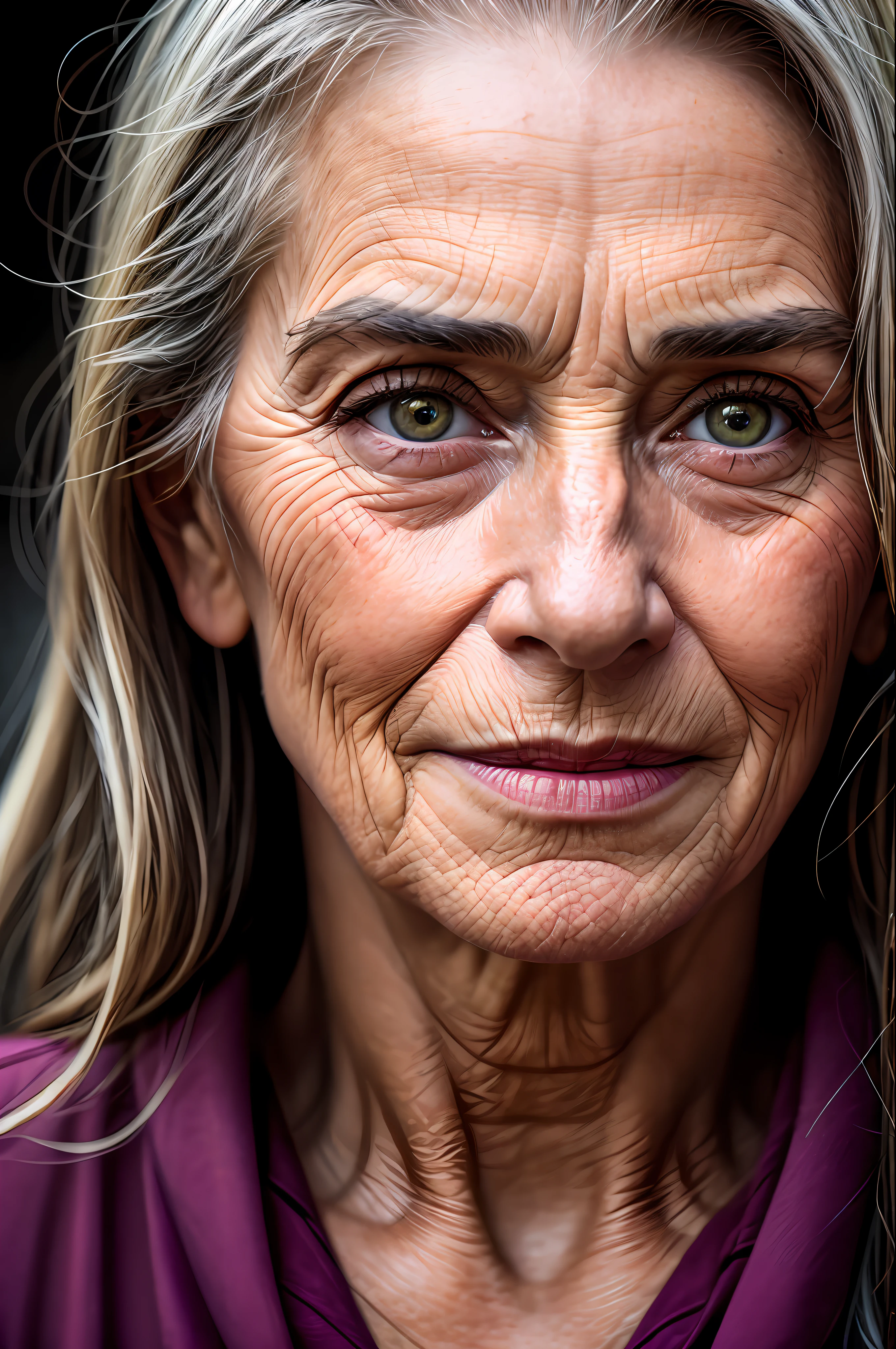 a close up photograph of a beautiful older woman, award winning photo, best quality, portrait, by lee jeffries ,nikon d850 ,film ,stock photograph, kodak 400, f1.6 lens ,(rich colors:1.1) ,hyper realistic, lifelike texture, natural lighting unreal engine, cinestill 800, (100mm lens)