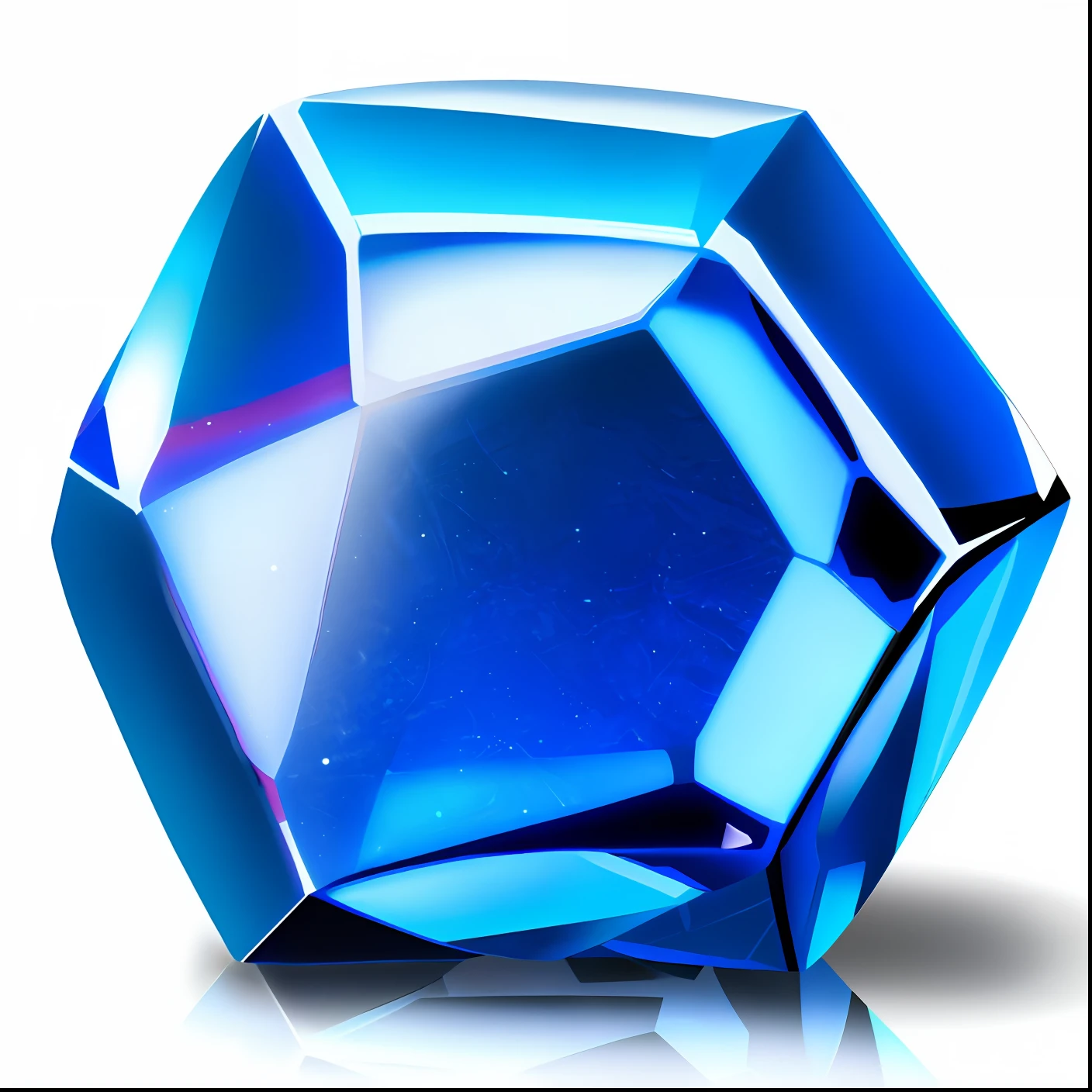 A blue gemstone，Standard hexagon，pure，sheerness，A deep，high qulity，Solid white background