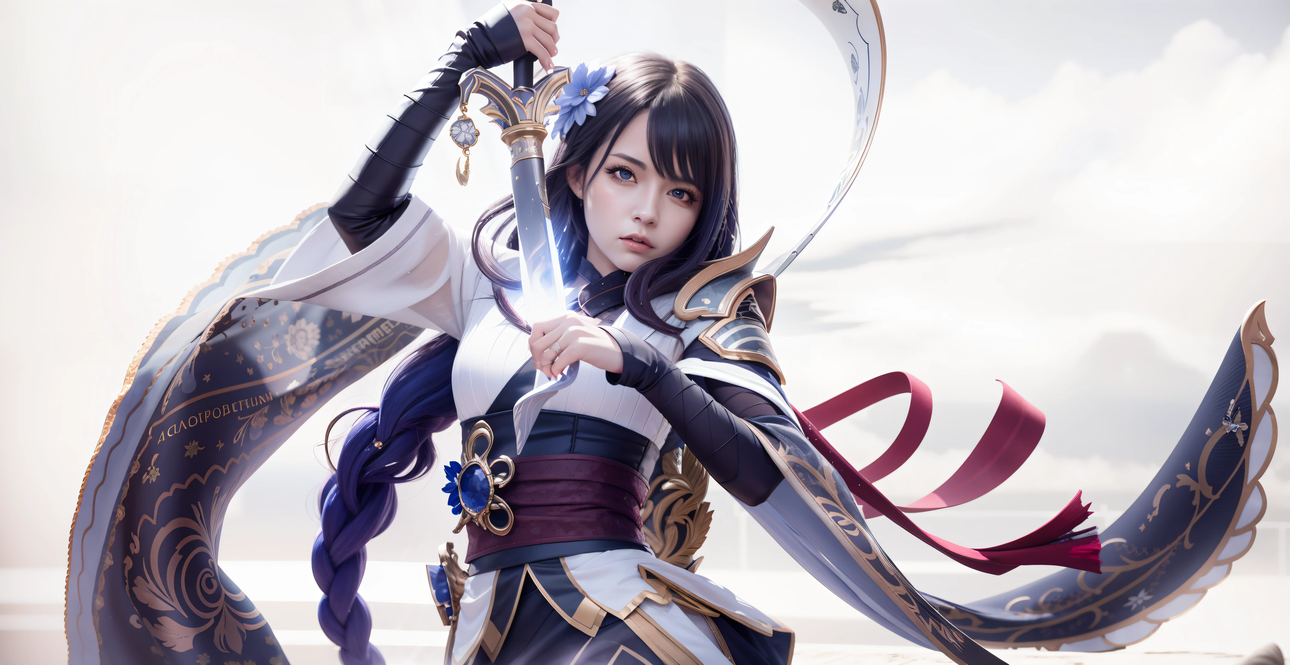 woman, blue blade light, 8k, high definition, detailed face, detailed face, detailed eyes, detailed suit, hyper-realistic, + cinematic shot + dynamic composition, incredibly detailed, sharpen, details + superb details + evening with light + perfectionism ((moody lighting)), fix fingers,