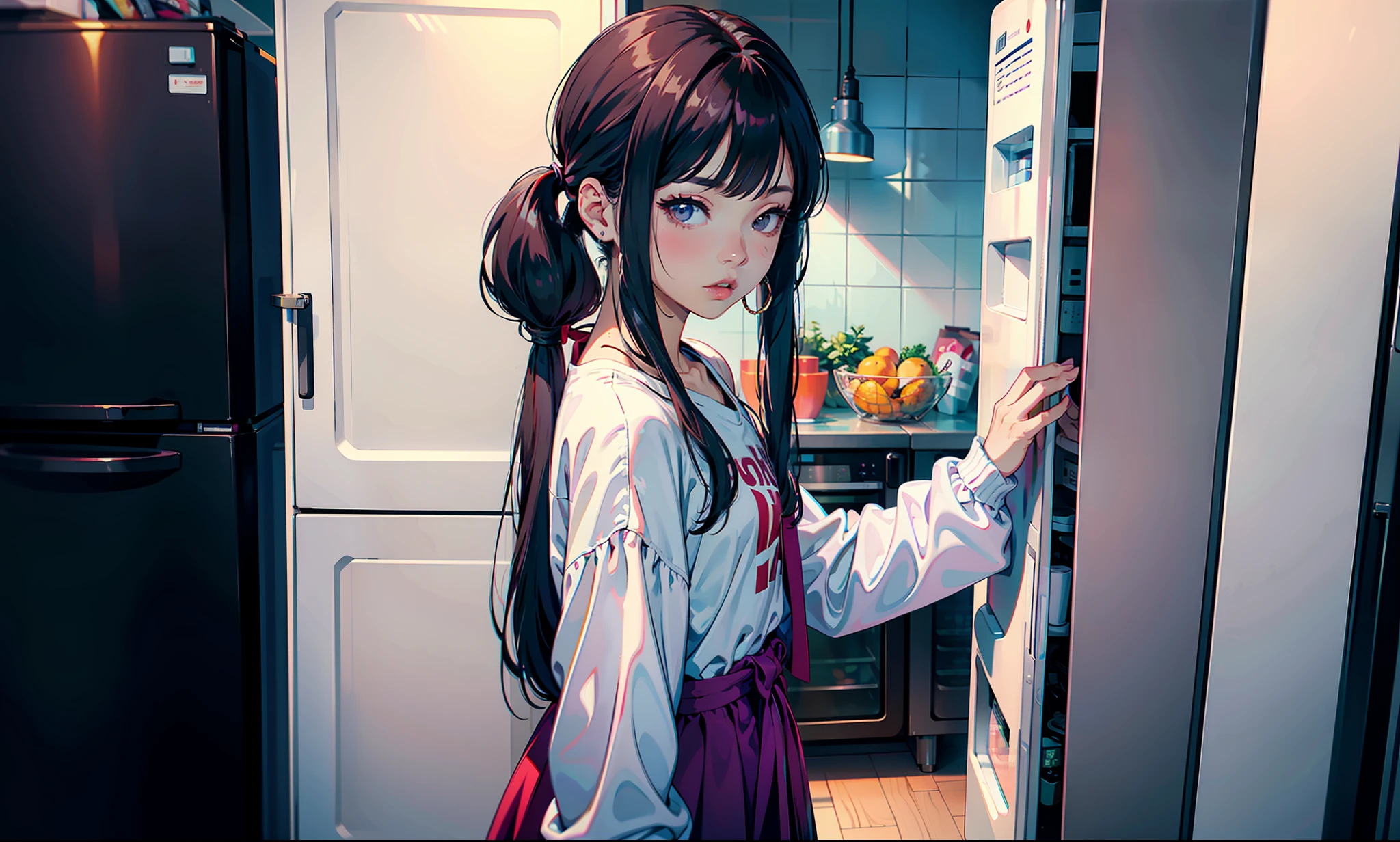 a close up of a woman with long hair standing in front of a refrigerator, blackpink jennie, jossi of blackpink, straight hairstyle, with long hair, portrait of jossi of blackpink, violet long hair, gongbi, sha xi, pigtails hairstyle, jaeyeon nam, taejune kim, the hime cut, roseanne park of blackpink