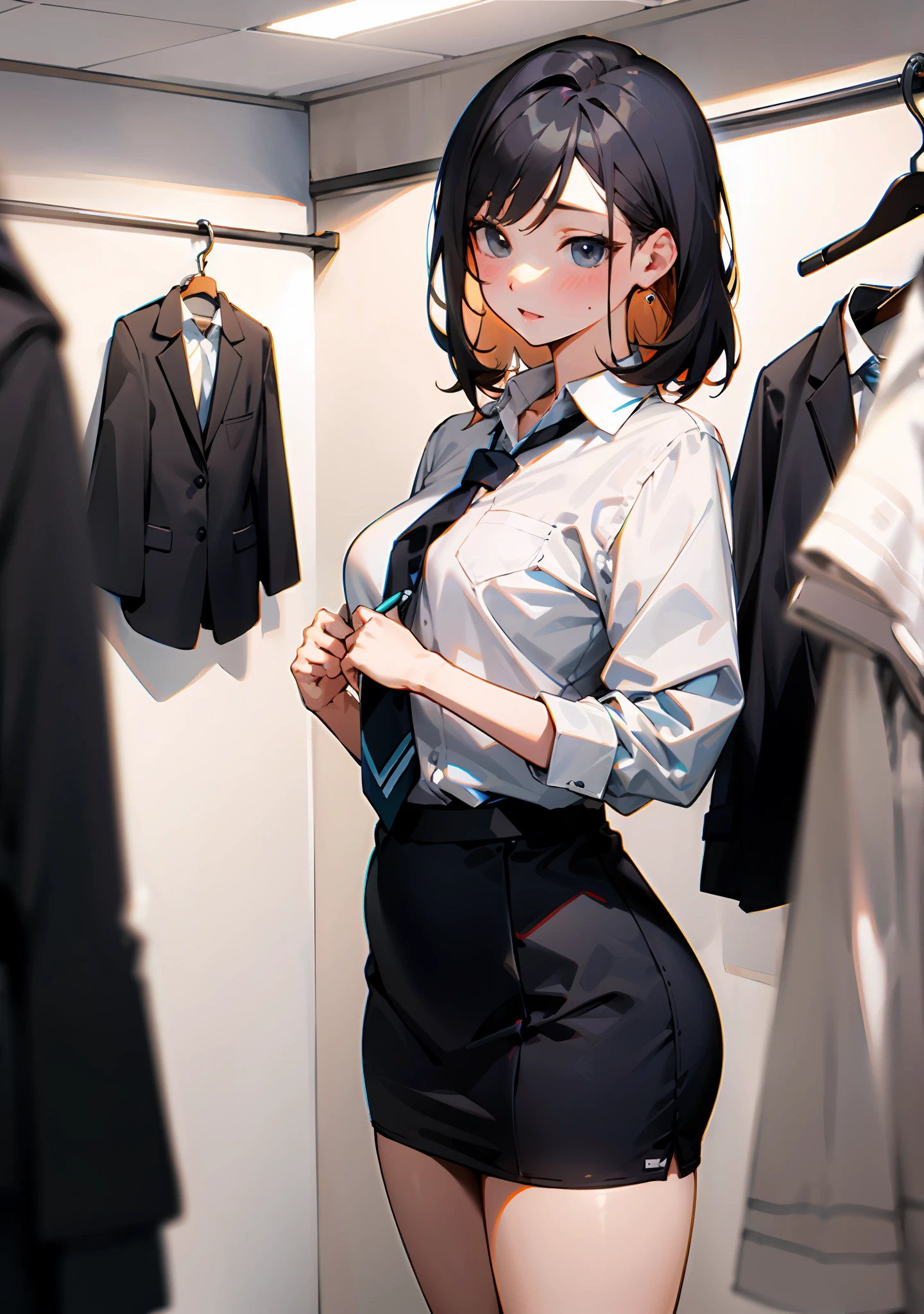 Changing room in underwear, changing clothes rookie office lady