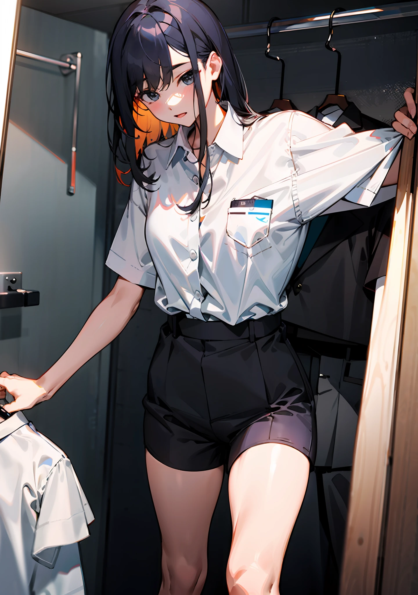 Changing room in underwear, changing clothes rookie office lady
