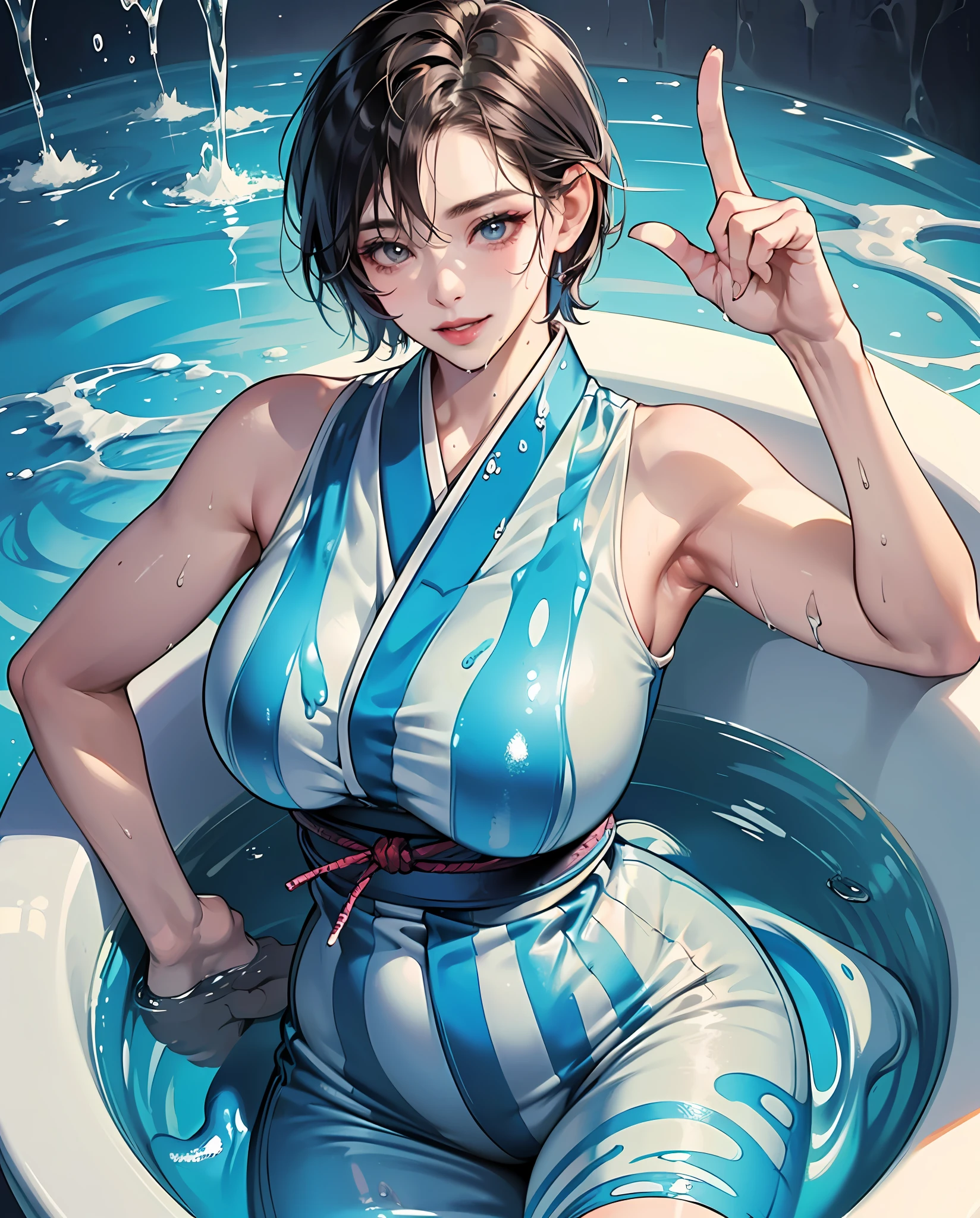 (high quality 8K anime), man head, twink male body, Sweaty and sweaty, Powder blue vapor, Delicate skin, (hermaphrodite, manly short hair, creepy erotic smiling, (Photorealism), masterpiece, best quality, portrait, Perfect underarmpit, Plump, fishnet clothing, (Japanese KPOP idol:1.2), (realistic beautiful Asian), close up and soft up to everything, (plump MILF body shape), spot light, super pale skin, dark make up, sharp focus, detailed anatomy, ultra-wonderful face detail, (his deep drippy blue colored melting slime body under the clothes), Large buttocks, 39 years old, a hot wet erotic blue colored slime super idol, mature woman legs line, with a ultra-cute face of a Japanese-Korean-Taiwanese emo young idol, (ultra-detailed eyes), (ultra-detailed skin), (super melting manly short hair style), laying in a bath pool full of blue slime, (drippy melting body), (hyper huge erotic female breasts), super wide wet juicy sexy red lips, soft light, perfect yaoi face, photorealistic, correct fingers, the light is very bright, hypermaximalist style: realistic, photorealism, photography