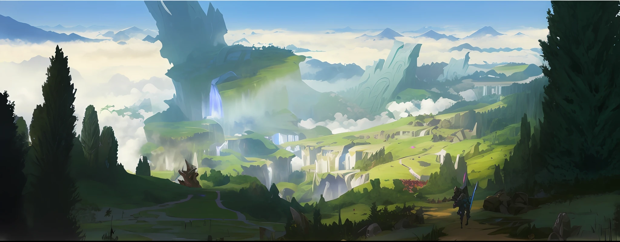 concept-art. epic landscapes, epic landscapes, arte de fundo, concept art for a video game, avatar landscape, concept world art, Anime landscape, dota! matte painting concept art, Stylized concept art, most epic landscape, Anime landscape concept art, final fantasy vll world concept, gigantic landscape!relic，Huge broken sword，