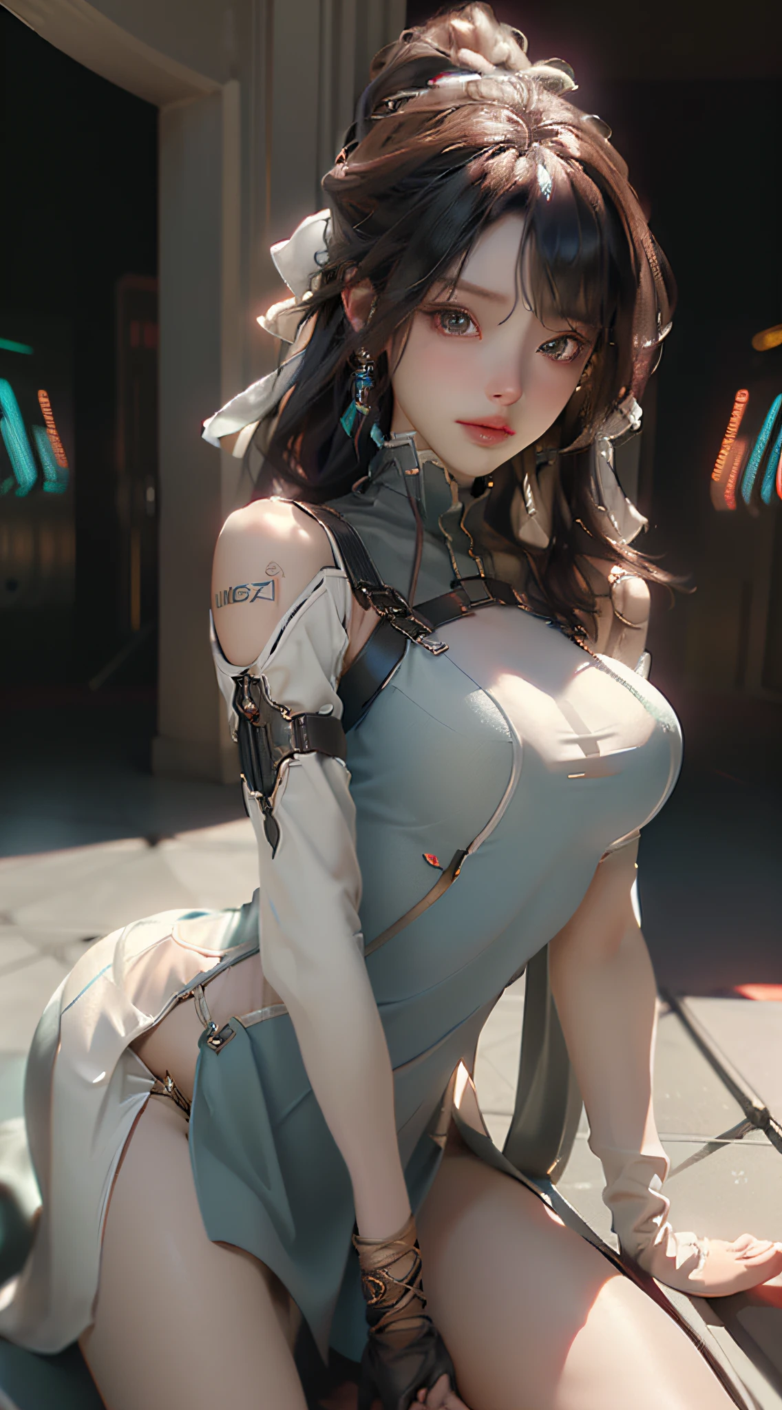 (Best Quality), ((Masterpiece), (Detail: 1.4), 3D, A Beautiful Cyberpunk Woman, HDR (High Dynamic Range), Ray Tracing, NVIDIA RTX, Super-Resolution, Unreal 5, Subsurface Scattering, PBR Textures, Post-Processing, Anisotropic Filtering, Depth of Field, Maximum Sharpness and Clarity, Multi-layer Textures, Albedo and Highlight Maps, Surface Shading, Accurate simulation of light-material interactions, perfect proportions, Octane Render, two-color light, large aperture, low ISO, white balance, rule of thirds, 8K RAW, lustful, lustful, spread legs, longing eyes, want to have, have, touch yourself, touch yourself, transparent clothing, transparent clothes, kinky, lust,