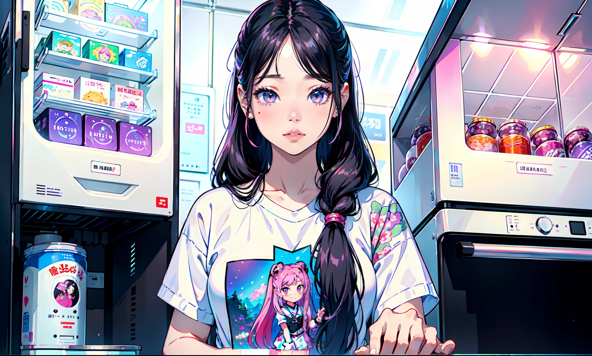 a close up of a woman with long hair standing in front of a refrigerator, blackpink jennie, jossi of blackpink, straight hairstyle, with long hair, portrait of jossi of blackpink, violet long hair, gongbi, sha xi, pigtails hairstyle, jaeyeon nam, taejune kim, the hime cut, roseanne park of blackpink