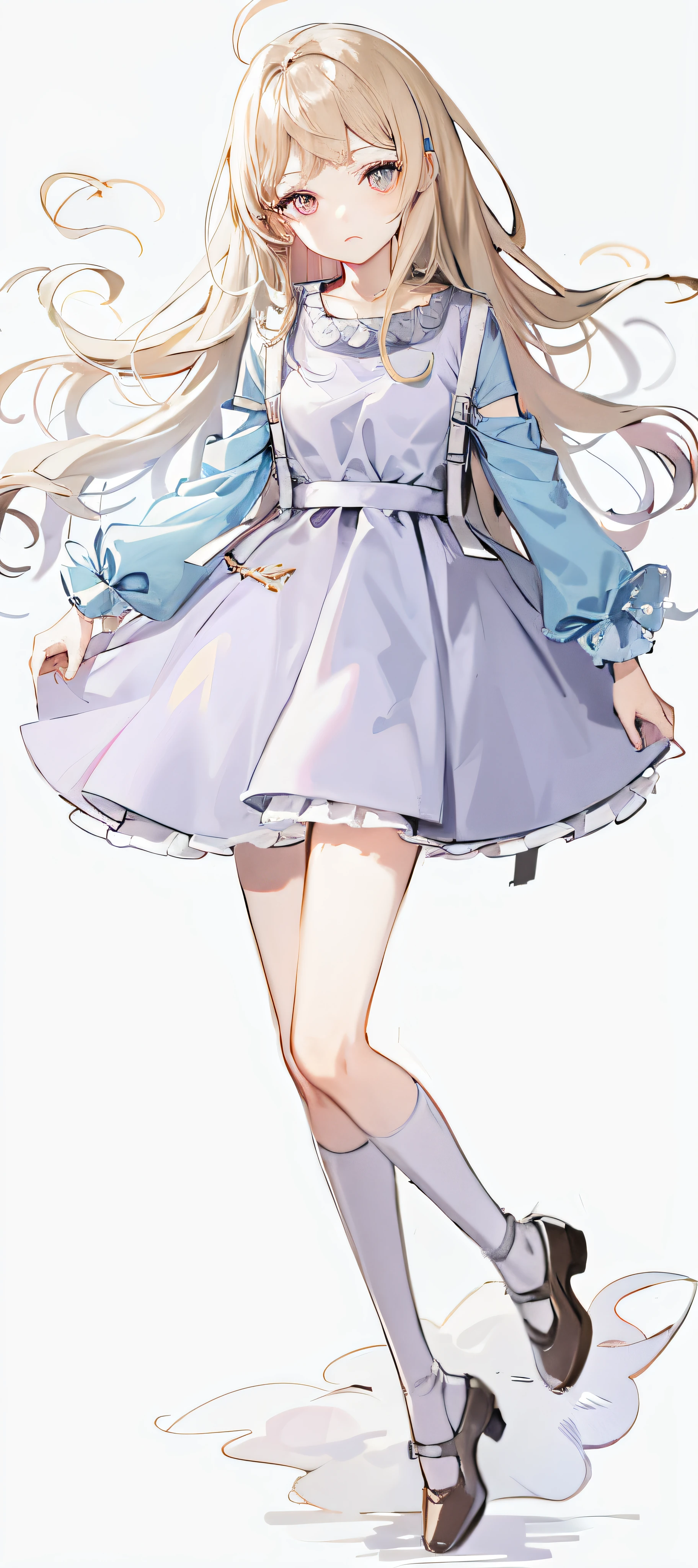 Anime girl wearing dress with long hair and bow, cute anime waifu in a nice dress, loli in dress, anime full body illustration, from girls frontline, anime visual of a cute girl, !!Full body portrait!!, girls frontline style, Kushatt Krenz Key Art Women, full body portrait of a short!, render of april,White knee-length socks