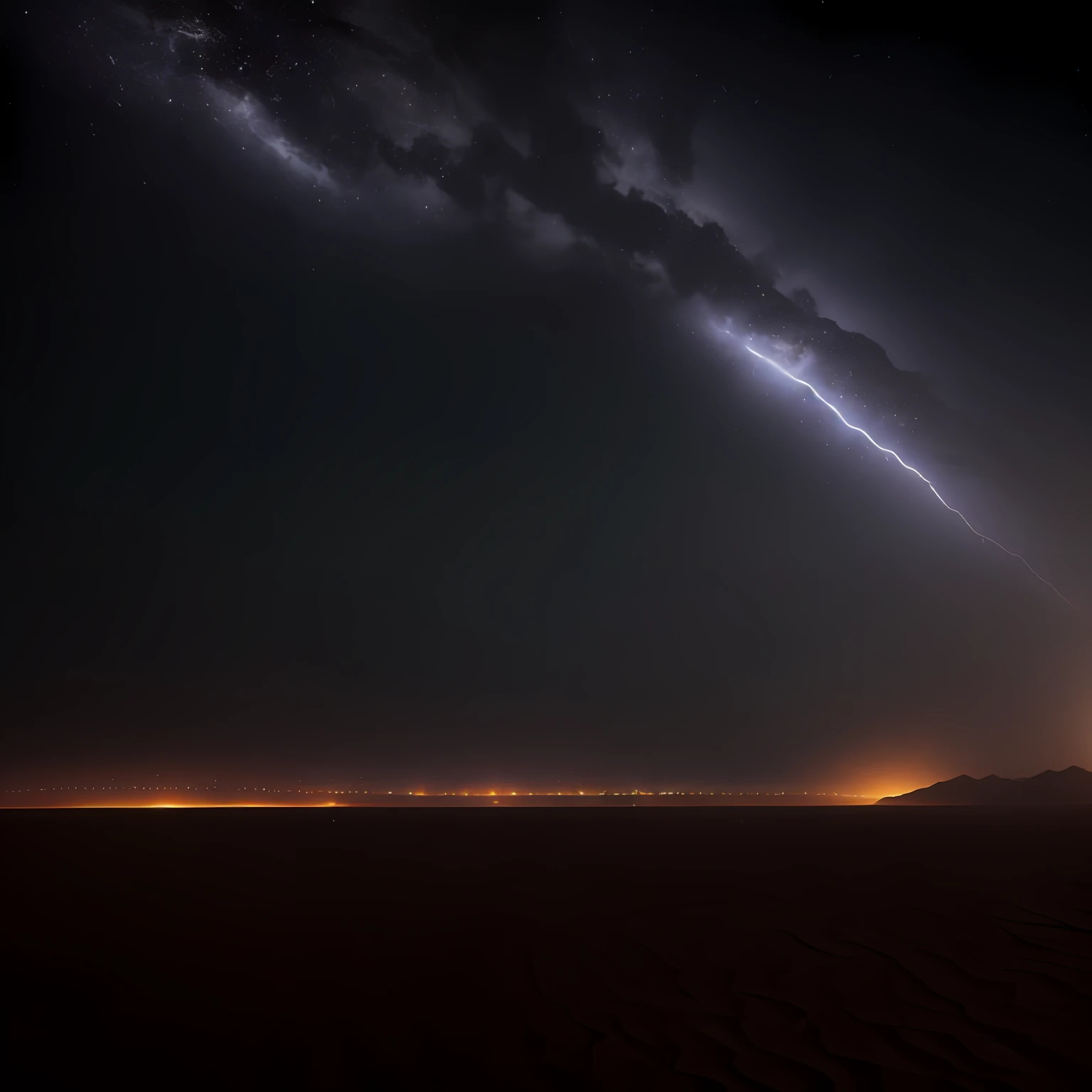 The unknown power on the other side on the horizon of the endless desert, a towering sandstorm enveloping everything in its path, showing flashes of unearthly lightning and raging winds, creating an atmosphere of danger and mystery, Photography, lens: wide-angle, size: 24mm, --ar 16:9 --v 5 --auto