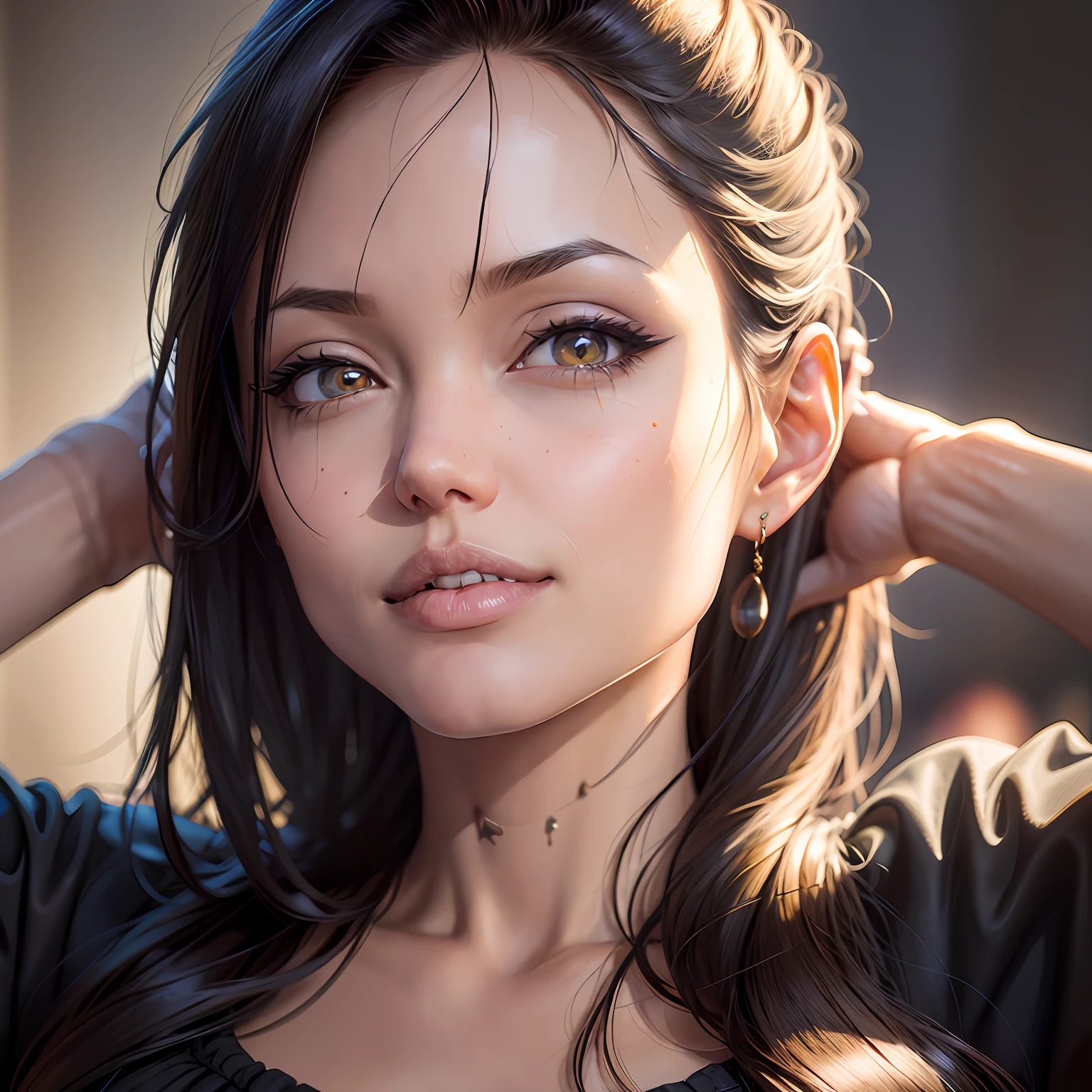 black hair, hair bobbles, wince, longeyelashes, light smile, ear blush, fang, drop shadow, anaglyph, stereogram, tachi-e, pov, atmospheric perspective, 8k, super detail, ccurate, best quality, award winning, high quality, high details, high details, high details, high details, high details, high details, high details, high details, high details, high details, super detail, textured skin, anatomically correct, masterpiece, best quality --auto