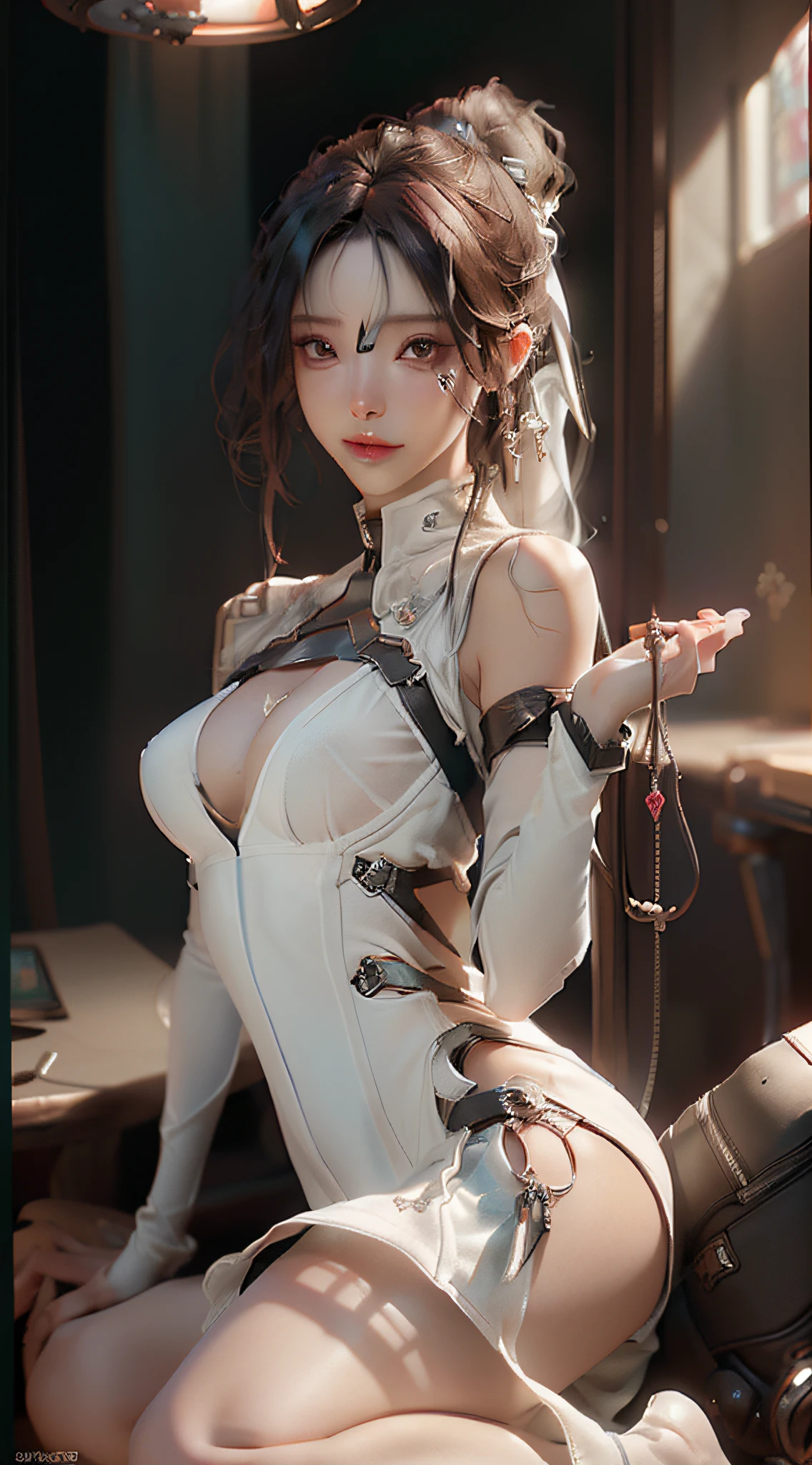 (Best Quality), ((Masterpiece), (Detail: 1.4), 3D, A Beautiful Cyberpunk Woman, HDR (High Dynamic Range), Ray Tracing, NVIDIA RTX, Super-Resolution, Unreal 5, Subsurface Scattering, PBR Textures, Post-Processing, Anisotropic Filtering, Depth of Field, Maximum Sharpness and Clarity, Multi-layer Textures, Albedo and Highlight Maps, Surface Shading, Accurate simulation of light-material interactions, perfect proportions, Octane Render, two-color light, large aperture, low ISO, white balance, rule of thirds, 8K RAW, lustful, lustful, spread legs, longing eyes, want to have, have, touch yourself, touch yourself, transparent clothing, transparent clothes, kinky, lust,