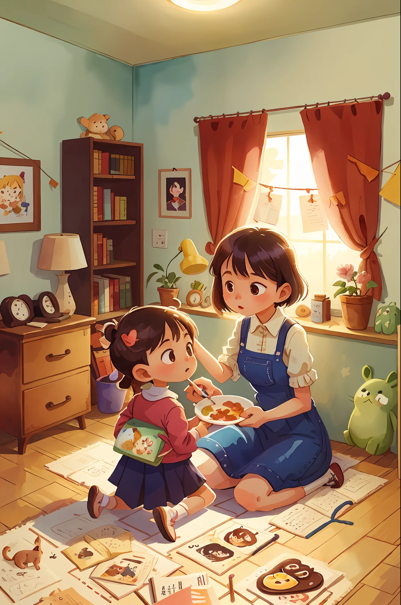 A mother feeding her (Amanda Clark和A. j. Watercolor illustration by Carson)Bedrooms,Gamine,spooning,Maximalism