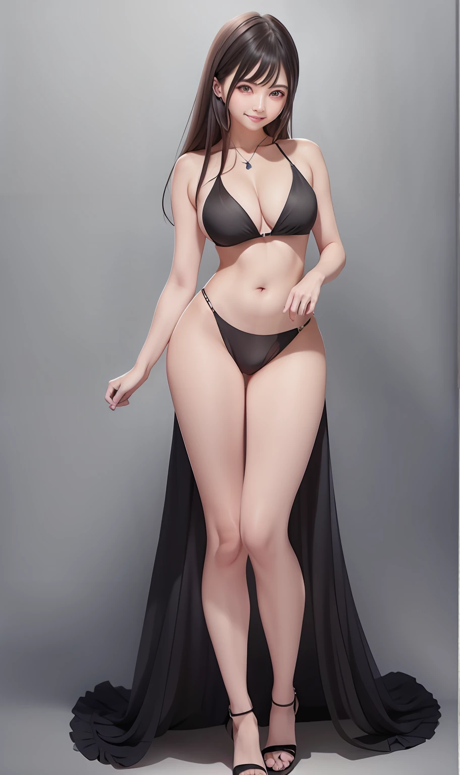 Photorealistic image quality,a asian beauty,Brown hair long,Wear a bra,cleavage,Japanese goddess,Anime girl cosplay,Ultra-fine face,A detailed eye,二重まぶた,ssmile