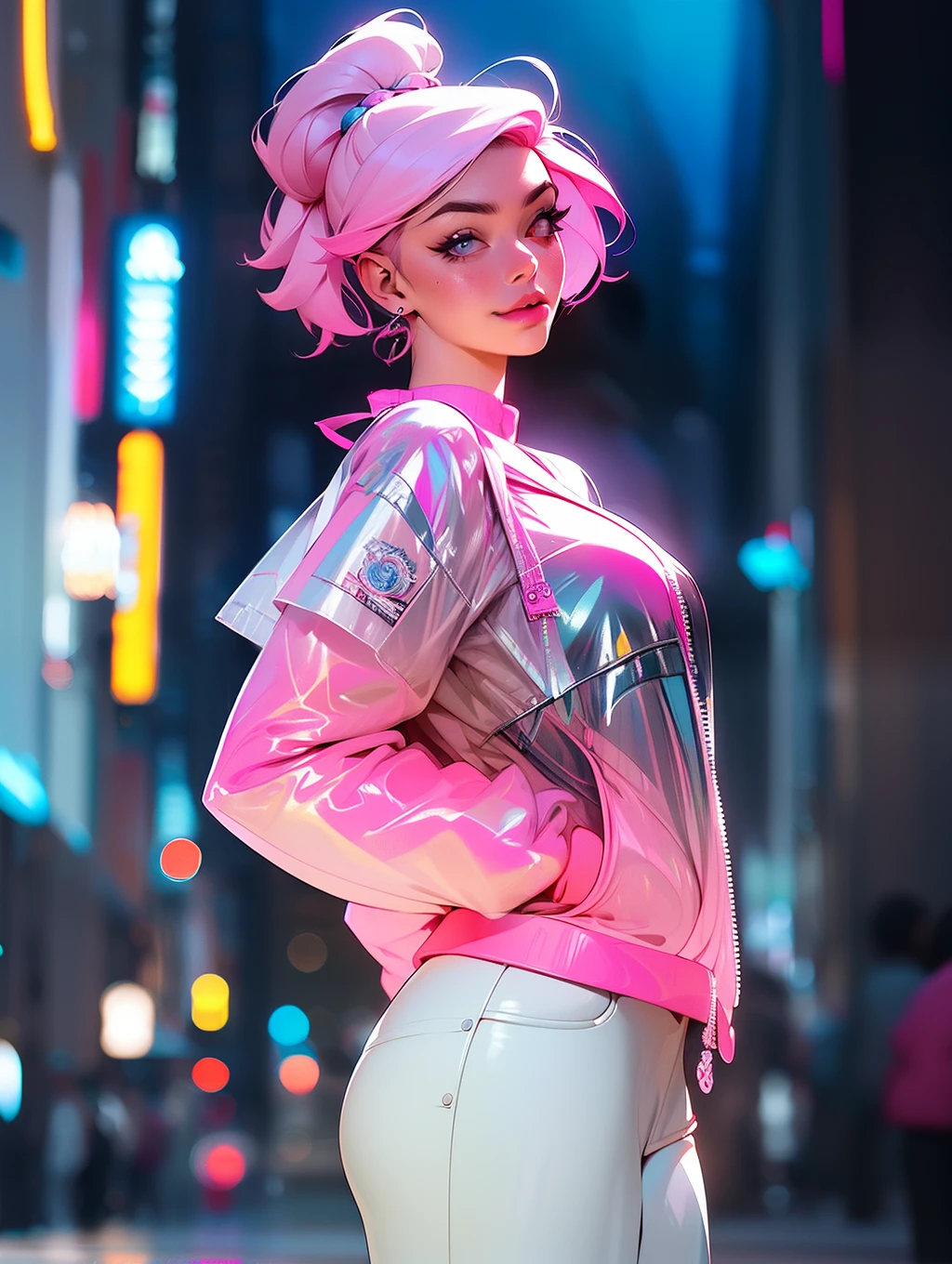 a close up of a person with colorful hair, inspired by Mandy Jurgens, with soft pink colors, realistically rendered clothing, tiktok, real-life brook, sculpted out of candy, no watermark signature, a full-color airbrushed, art of silverfox, sussy baka