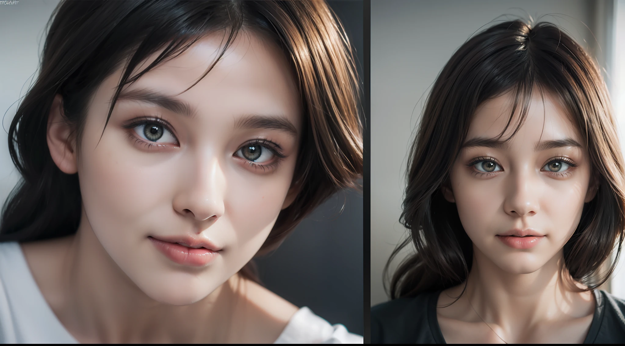 dressed, (photo realistic:1.4), (hyper realistic:1.4), (realistic:1.3),
(smoother lighting:1.05), (increase cinematic lighting quality:0.9), 32K,
1girl,20yo girl, realistic lighting, backlighting, light on face, ray trace, (brightening light:1.2), (Increase quality:1.4),
(best quality real texture skin:1.4), finely detailed eyes, finely detailed face,
(tired and sleepy and joy), (laugh), face closeup, t-shirts,
(Increase body line mood:1.1), (Increase skin texture beauty:1.1)