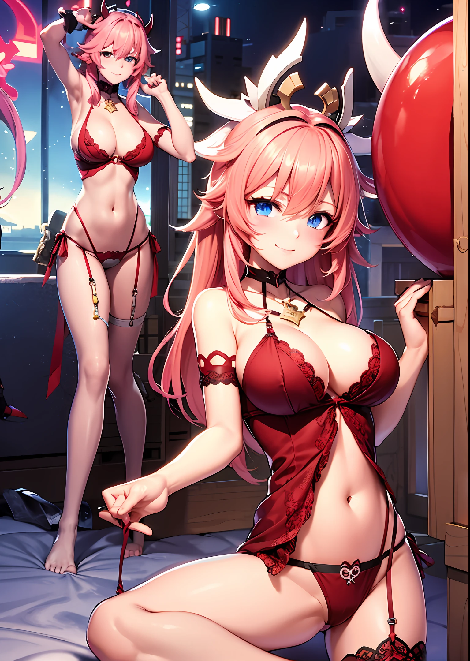 Beth,Erotic lingerie,fox demon,Pink hair,soaking wet,seminude,stocklings,Big chest,Privacy has white liquid,Beds,SakuraNS,eBlue eyes,naïve,Cleavage is seductive,disturb