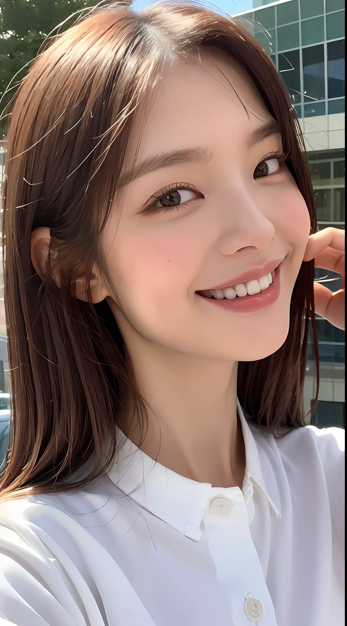 ((Best Quality, 8K, Masterpiece: 1.3)), Sharp Focus: 1.2, A Beautiful Woman with Perfect Figure: 1.4, Slim Abs: 1.2, (Layered Hairstyle,: 1.2)), (Wet White Button Long Shirt: 1.3), Rain: 1.3, Street: 1.2, Wet Body: 1.1, Highly Detailed Face and Skin Texture, Detailed Eyes, Double Eyelids, Big Breasts, Smile,