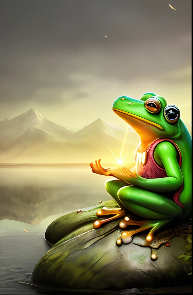 Meditating (frogs) Naruto sat in the lotus's place, (((hdr+))), 16 mm, 8K texture, Soft cinematic light, Adobe Lightroom, photolab, ((((Cinematic look)))), Soft cinematic light, exposure blend, Faded, soothing tones, Highly detailed, insanely details, ultra - detailed, Low contrast, roleplaying, fantasy, Vibrant colors, (Centered), Fantasy painting art, trending on art station, Breathtaking, Works of art by epic artists