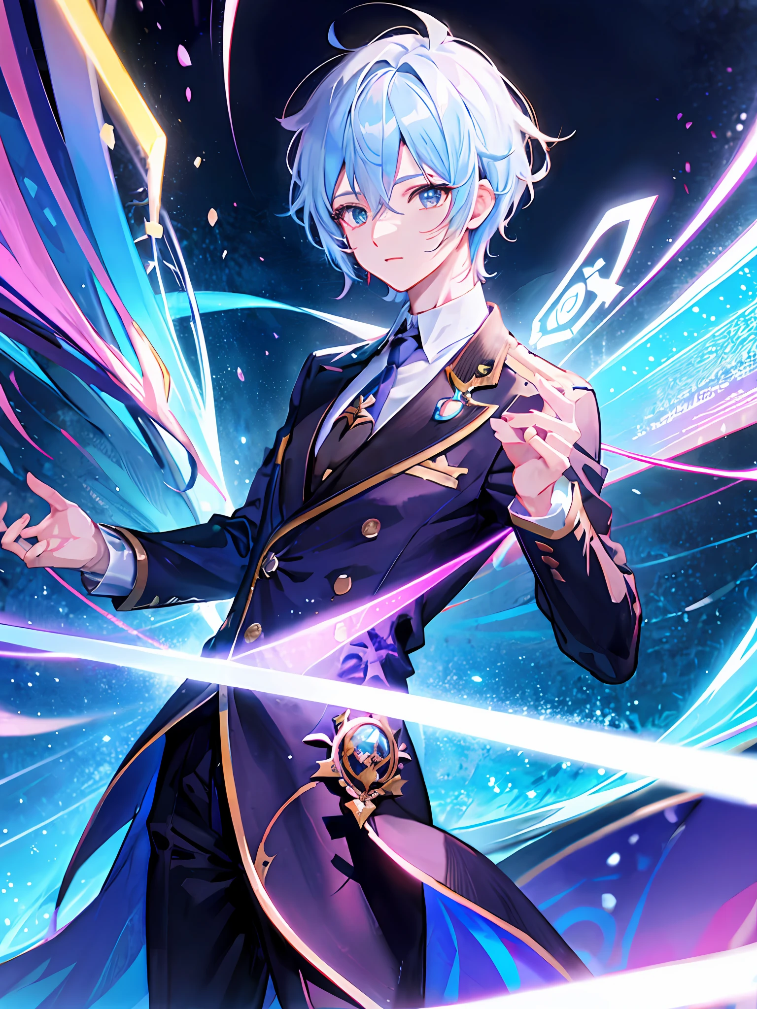 anime character with blue hair and blue eyes in a space setting, official artwork, high detailed official artwork, detailed key anime art, best anime 4k konachan wallpaper, keqing from genshin impact, key anime art, trigger anime artstyle, handsome anime pose, profile picture 1024px, official fanart, anime style 4 k, anime cover, wallpaper