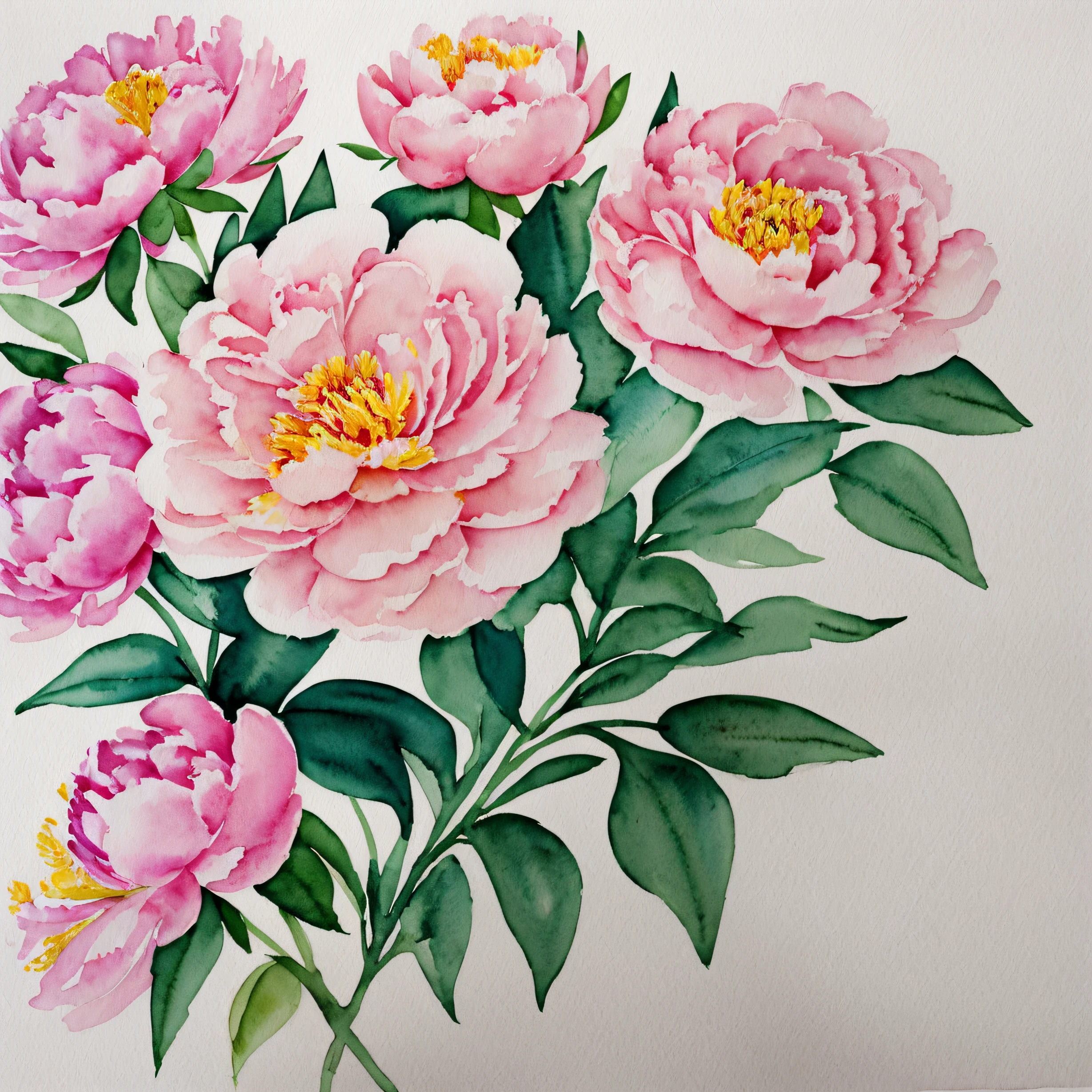 Hand drawn watercolor pink peony flowers