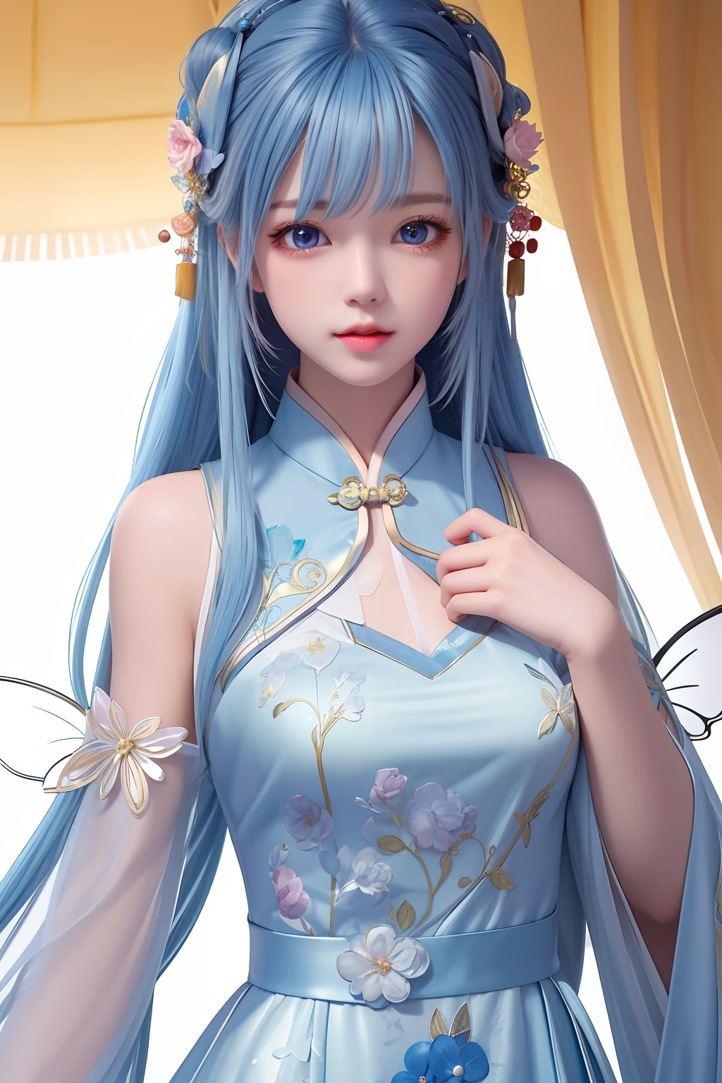 nsfw,tmasterpiece,Need,super-fine,Semi-realistic,Meticulous facial features,1boy,Long pink and blue hair,blueneyes,A girl in a delicate fairy costume, Ancient Chinese clothing, rays of sunshine, Clear face, Clean white background, tmasterpiece, super detailing, Epic composition, hyper HD, high qulity, extremely detaile, offcial art, Uniform 8k wallpaper, super detailing, 32k -- v 6