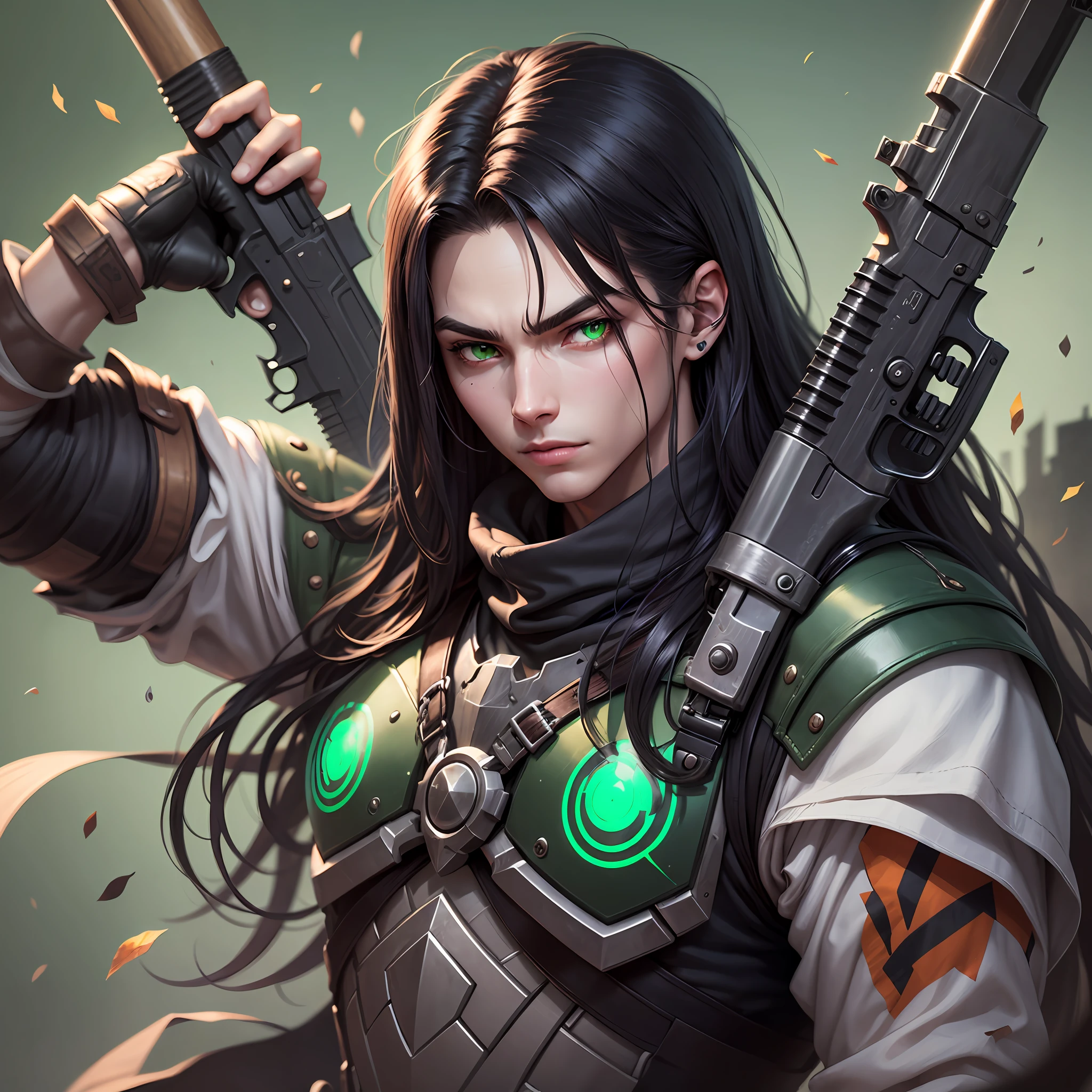 Male demon hunter long black straight hair green eyes two guns --auto --s2