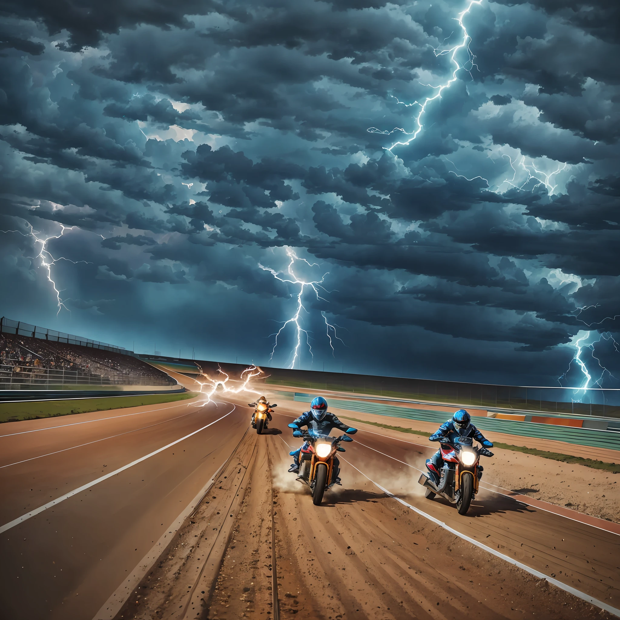 Two motorcycles chasing in corners on the track，Bend your knees，Sparks with lightning --auto