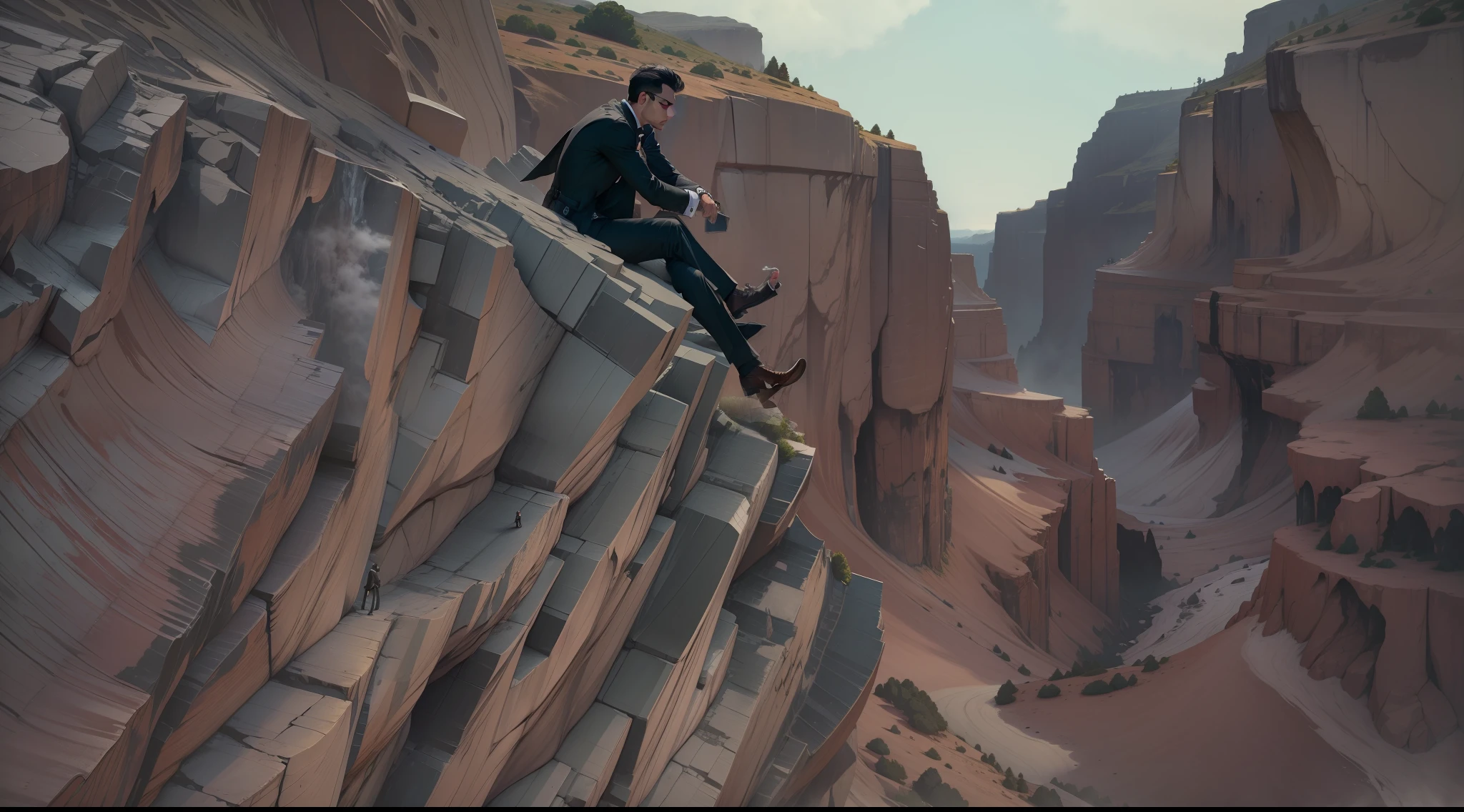 A man dressed in black on a cliff