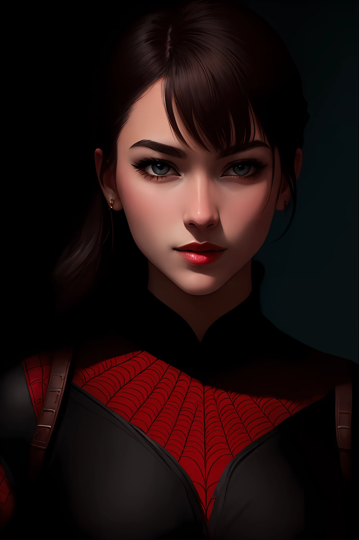 (Award Winning Digital Artwork: 1.3) of (Sketch: 1.3), (Vibrant: 1.3) Spidey, EmmaRob, CGSociety, ArtStation, (Saturation: 1.3), (Close Portrait: 1.3), (Female: 1.4), (beautiful: 1.4), (charm: 1.3), handsome, calendar pose, perfect detailed eyes, studio lighting, themed background