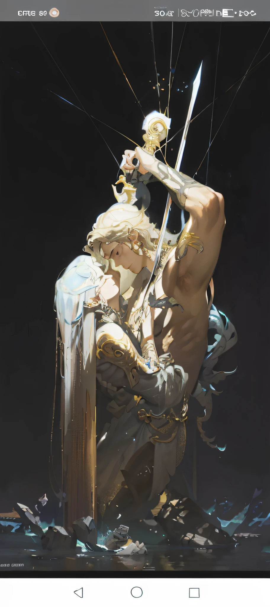 A close-up of a statue with bound hands and a man with a sword, krenzcushart, mohrbacher, style of peter mohrbacher, wlop and krenz cushart, peter mohrbacher donato giancola, Peter Mohrbacher. illusory engine, joao ruas, style of peter mohrbacher, inspired by Gregory Manchess