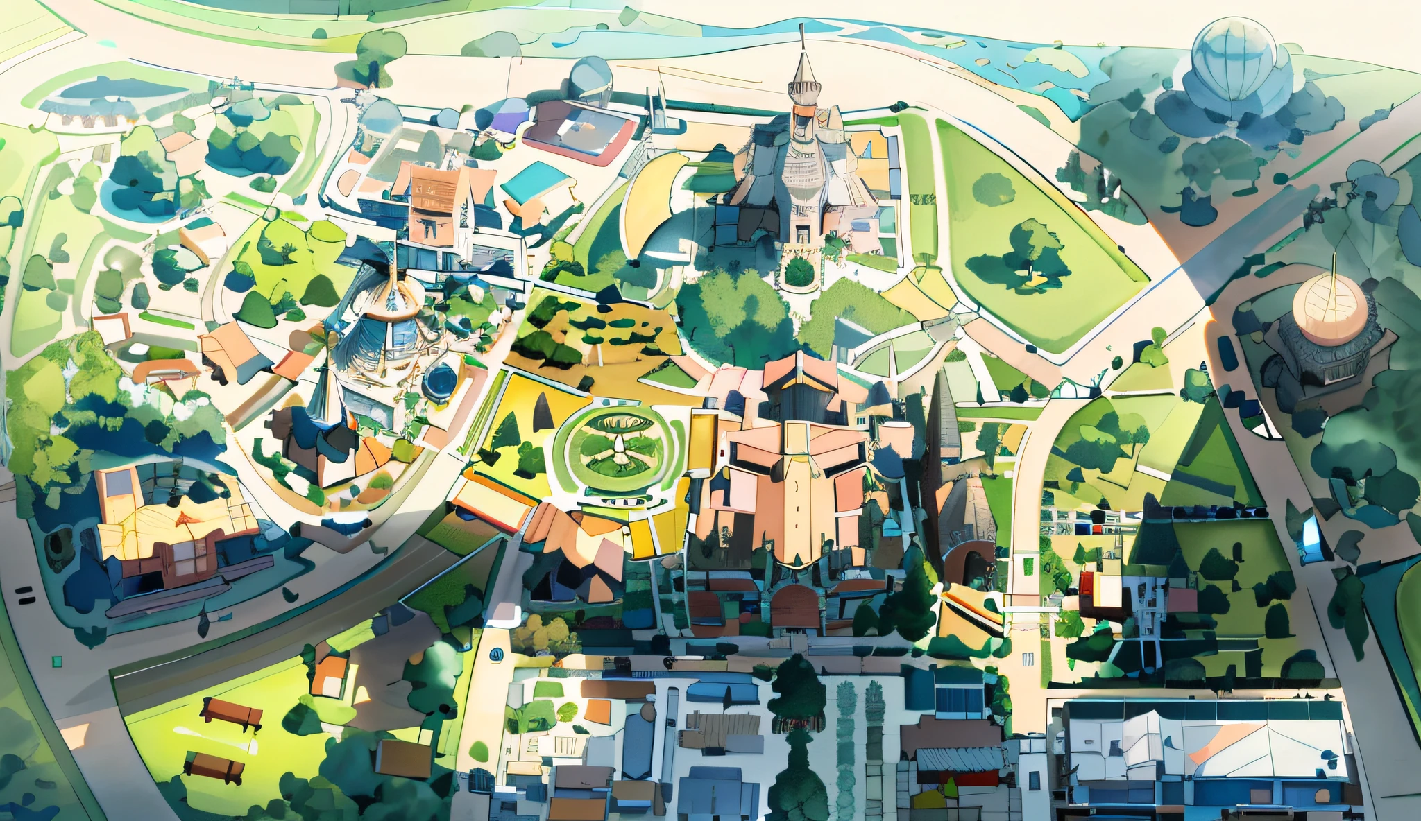 Map of the park with many rides and buildings, aerial illustration, ultra - detailed!, Architectural illustration, anime city lineart, Very detailed!, Isometric map, inspired by Mattias Adolfsson, with lots of details, Lots of details, ultra - detailed!!, expansive detailed layered city, Detailed city, Complex and detailed, astonishing detail, conceptual drawing